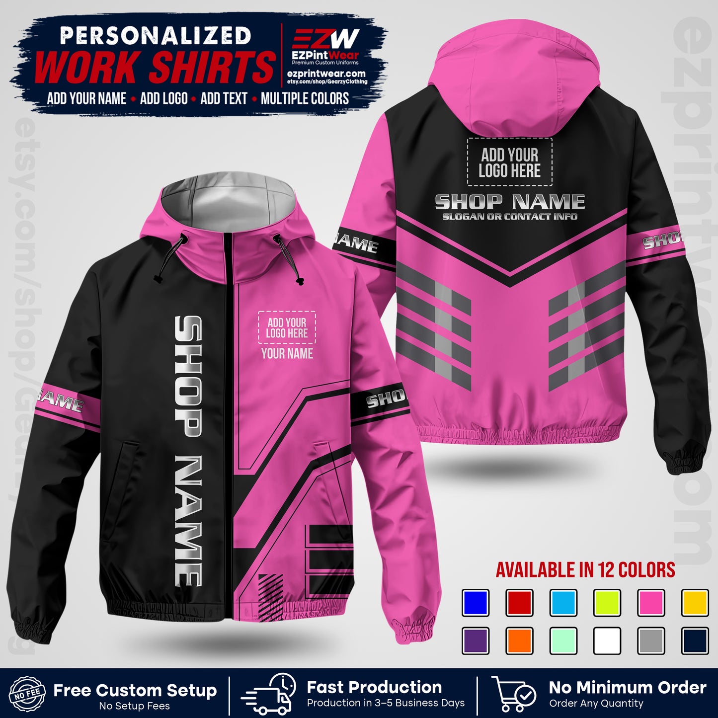 Custom Windbreaker Jacket with Name, Logo & Text, All Over Print Company Workwear, Employee Uniform WBJK11