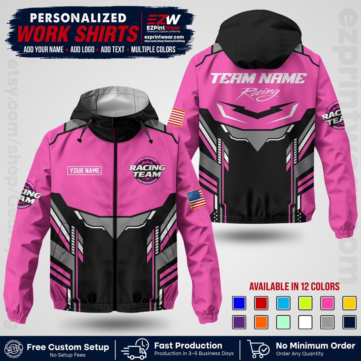 Custom Racing Windbreaker Jacket with Name, Logo & Text | Race Team Uniform | Motorsport Apparel RCJK11