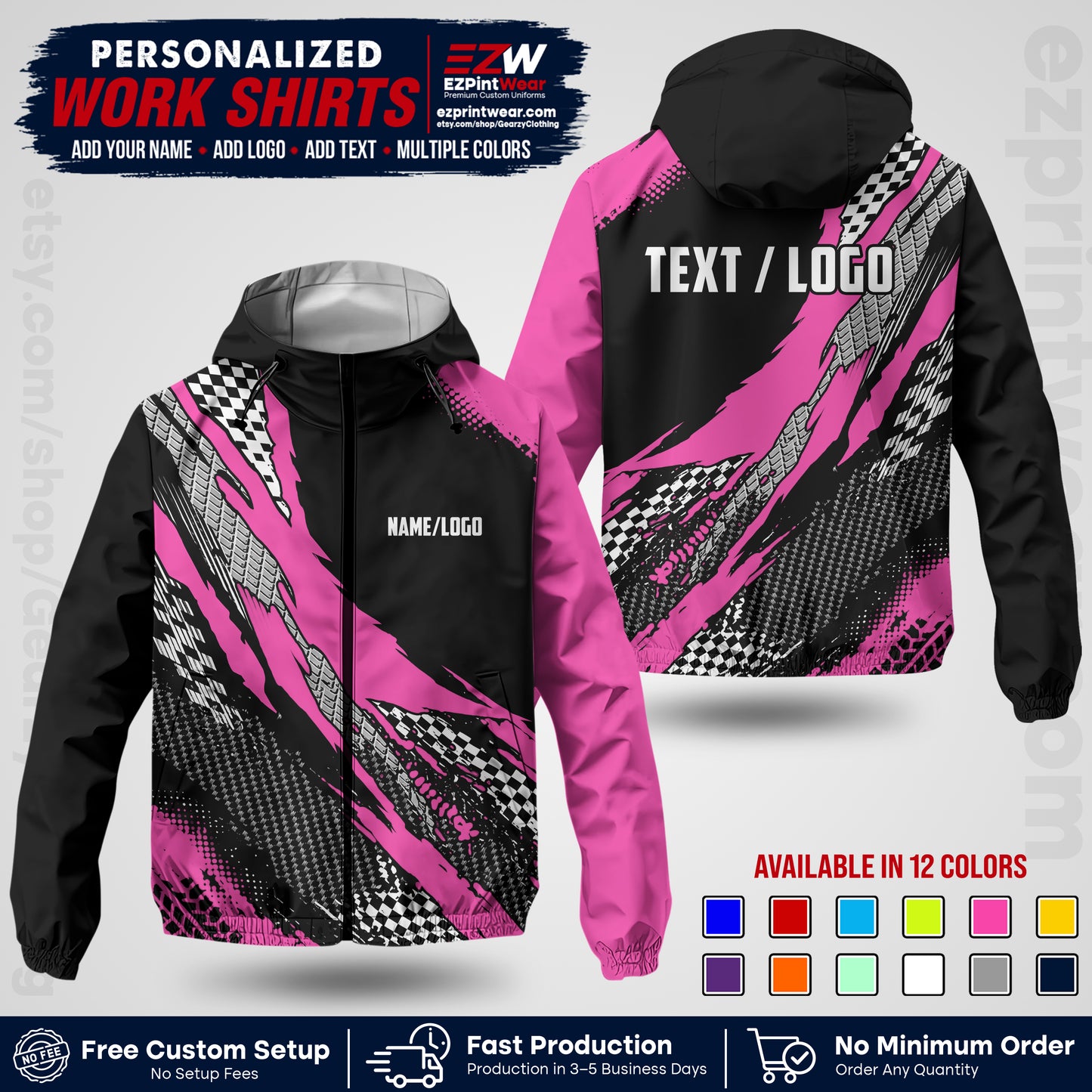 Custom Racing Windbreaker Jacket with Name, Logo & Text | Race Team Uniform | Motorsport Apparel RCJK05