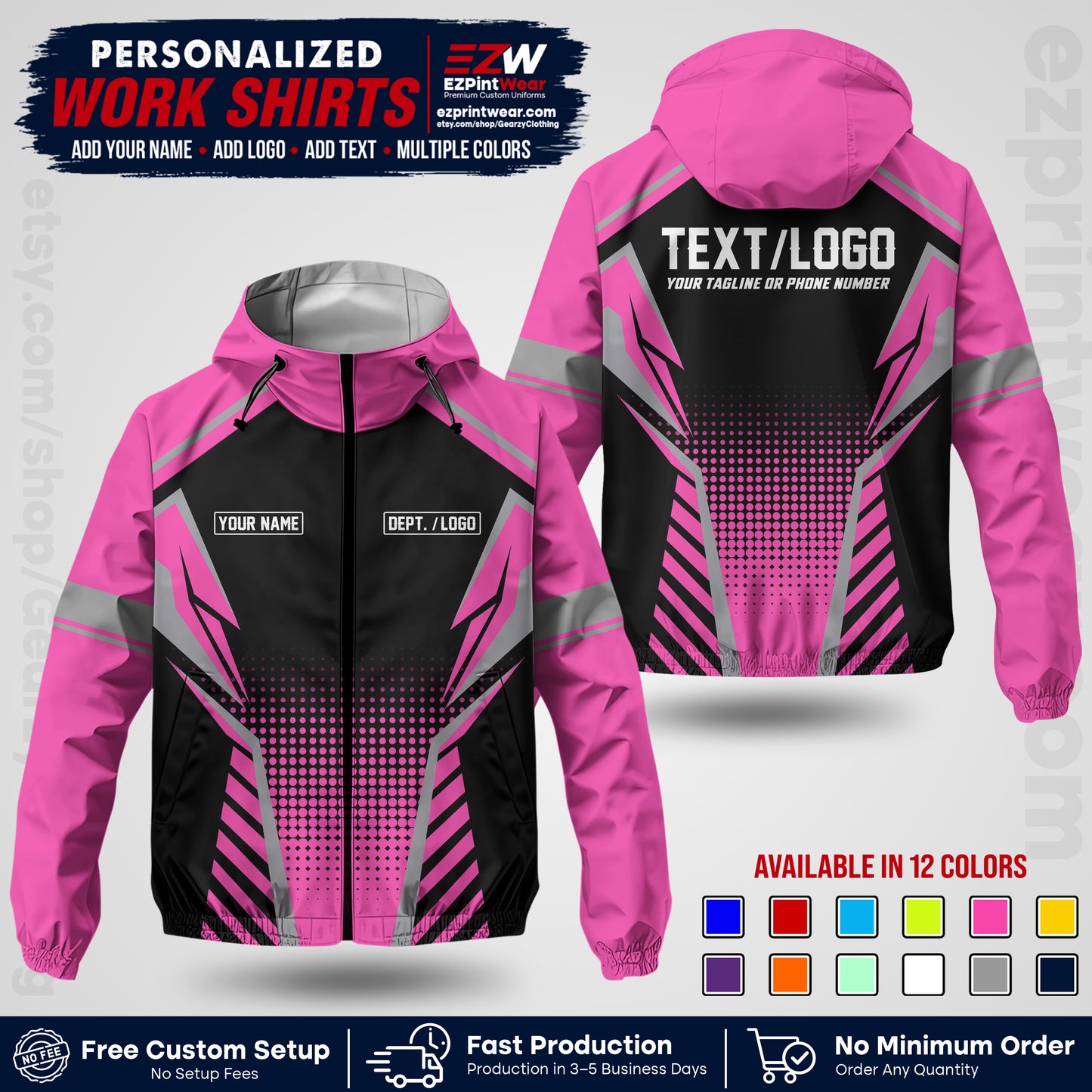 Custom Windbreaker Jacket with Name, Logo & Text, All Over Print Company Workwear, Employee Uniform WBJK13