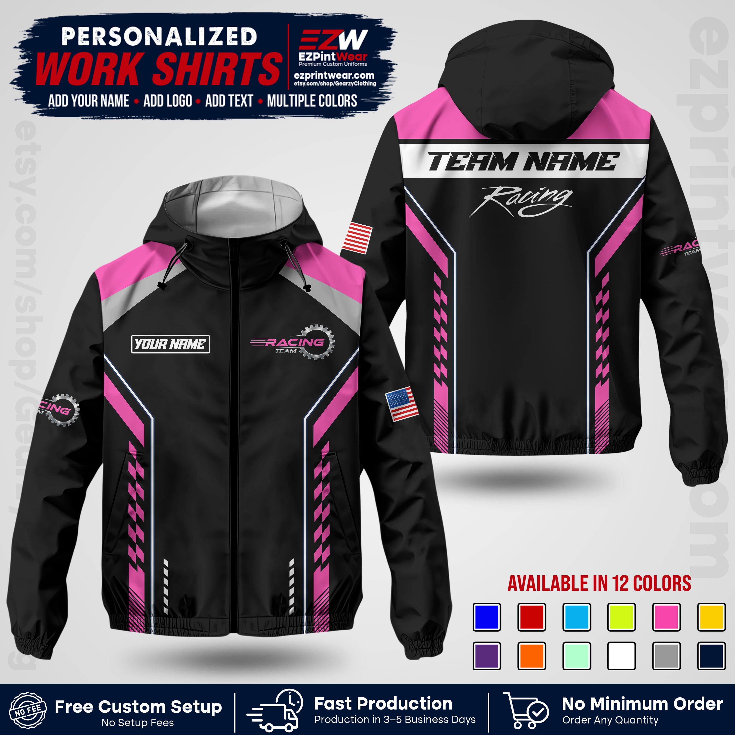 Custom Racing Windbreaker Jacket with Name, Logo & Text | Race Team Uniform | Motorsport Apparel RCJK13