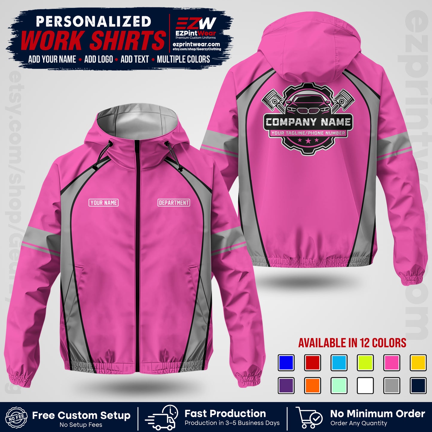 Custom Mechanic Work Shirt with Name, Logo & Text | Auto Shop Uniform | Company Workwear | Employee Uniform MCNJK09