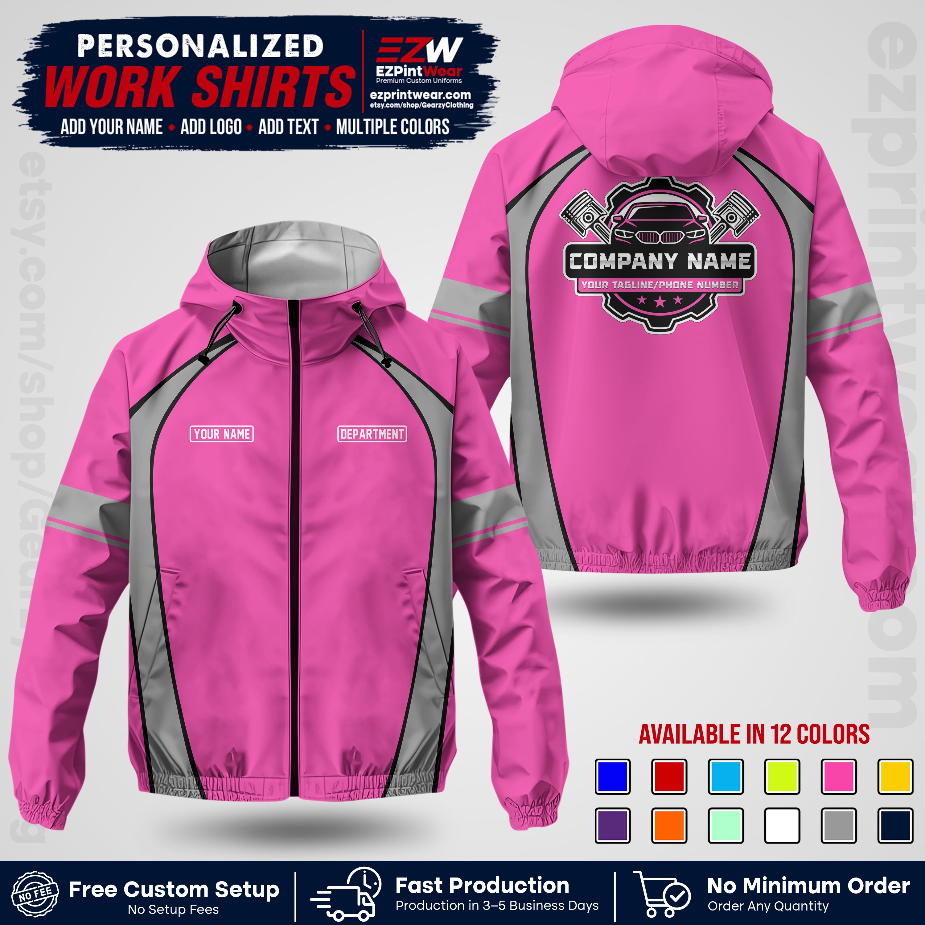 Custom Mechanic Work Shirt with Name, Logo & Text | Auto Shop Uniform | Company Workwear | Employee Uniform MCNJK09