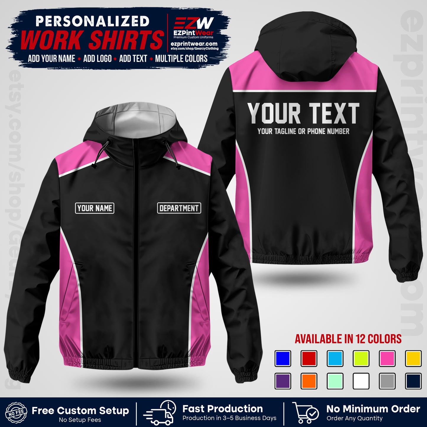 Custom Windbreaker Jacket with Name, Logo & Text, All Over Print Company Workwear, Employee Uniform WBJK12