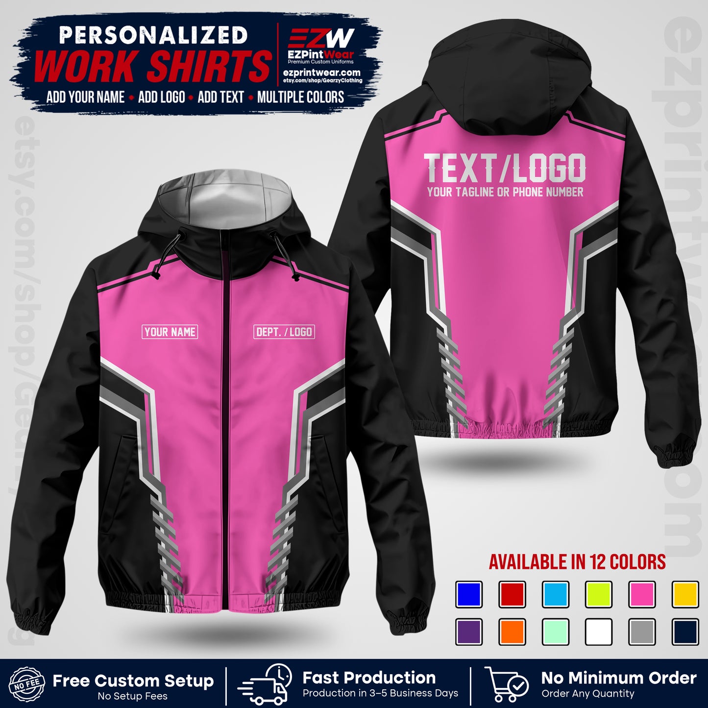 Custom Windbreaker Jacket with Name, Logo & Text, All Over Print Company Workwear, Employee Uniform WBJK15