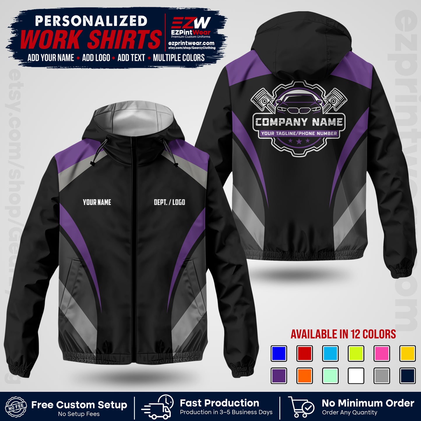 Custom Mechanic Work Shirt with Name, Logo & Text | Auto Shop Uniform | Company Workwear | Employee Uniform MCNJK05