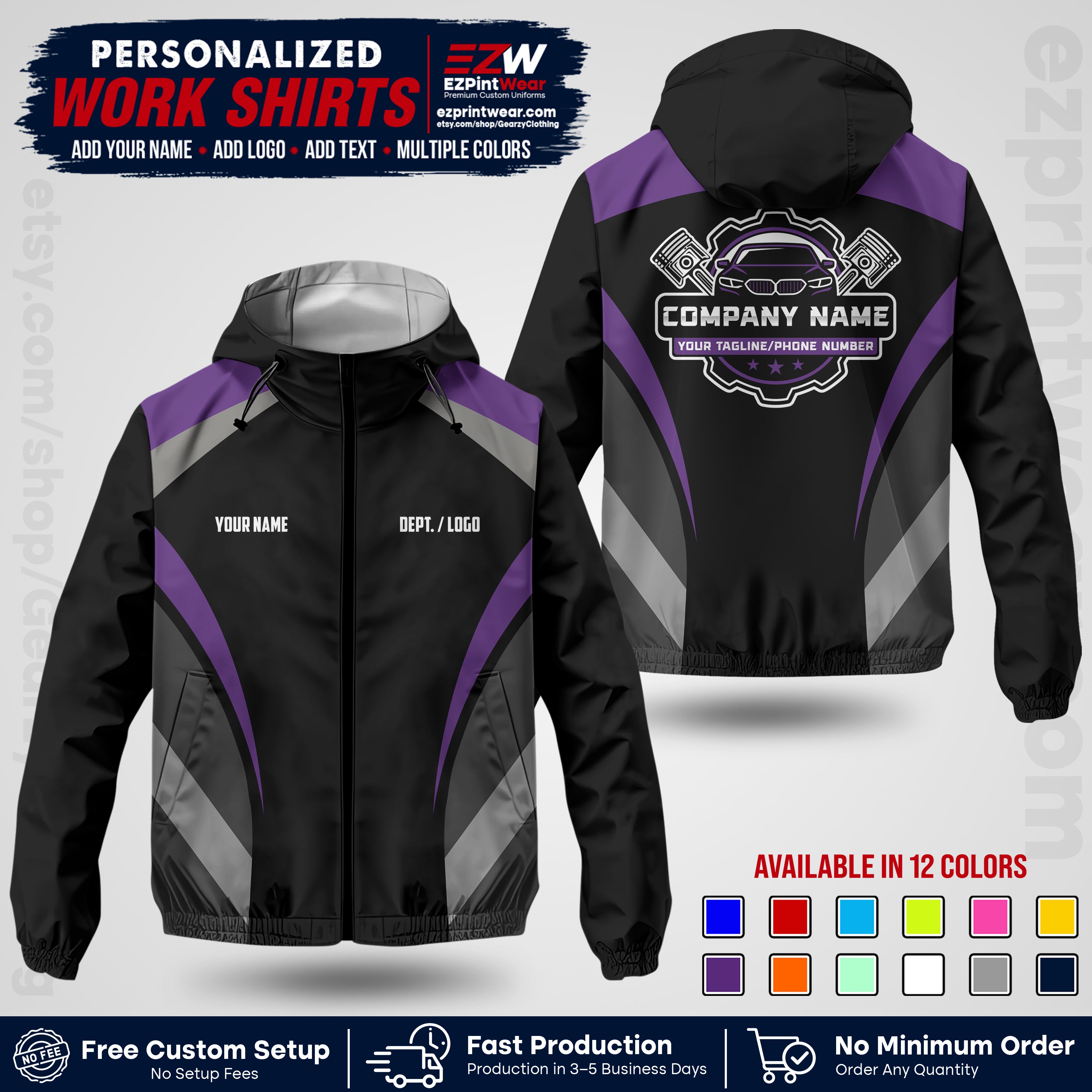 Custom Mechanic Work Shirt with Name, Logo & Text | Auto Shop Uniform | Company Workwear | Employee Uniform MCNJK05