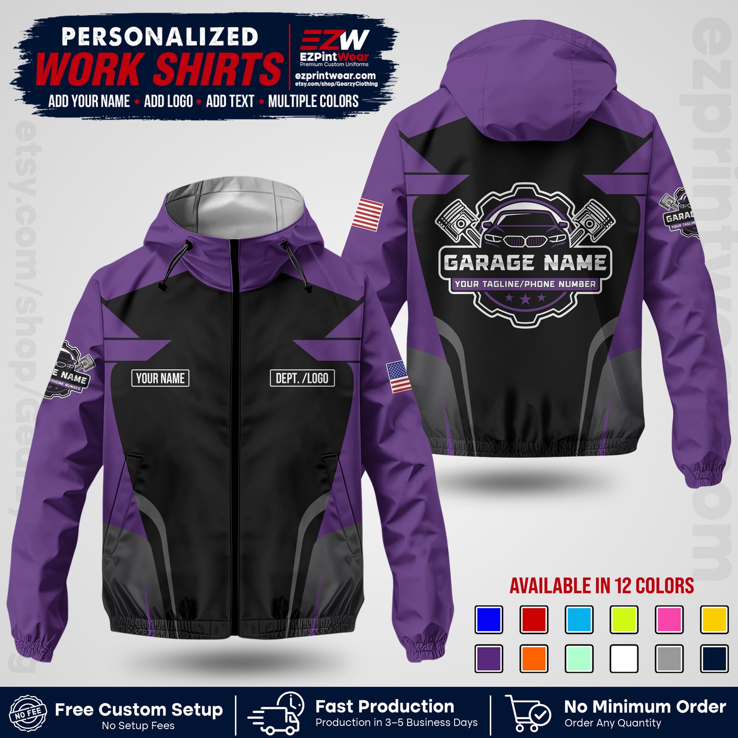 Custom Mechanic Work Shirt with Name, Logo & Text | Auto Shop Uniform | Company Workwear | Employee Uniform MCNJK04