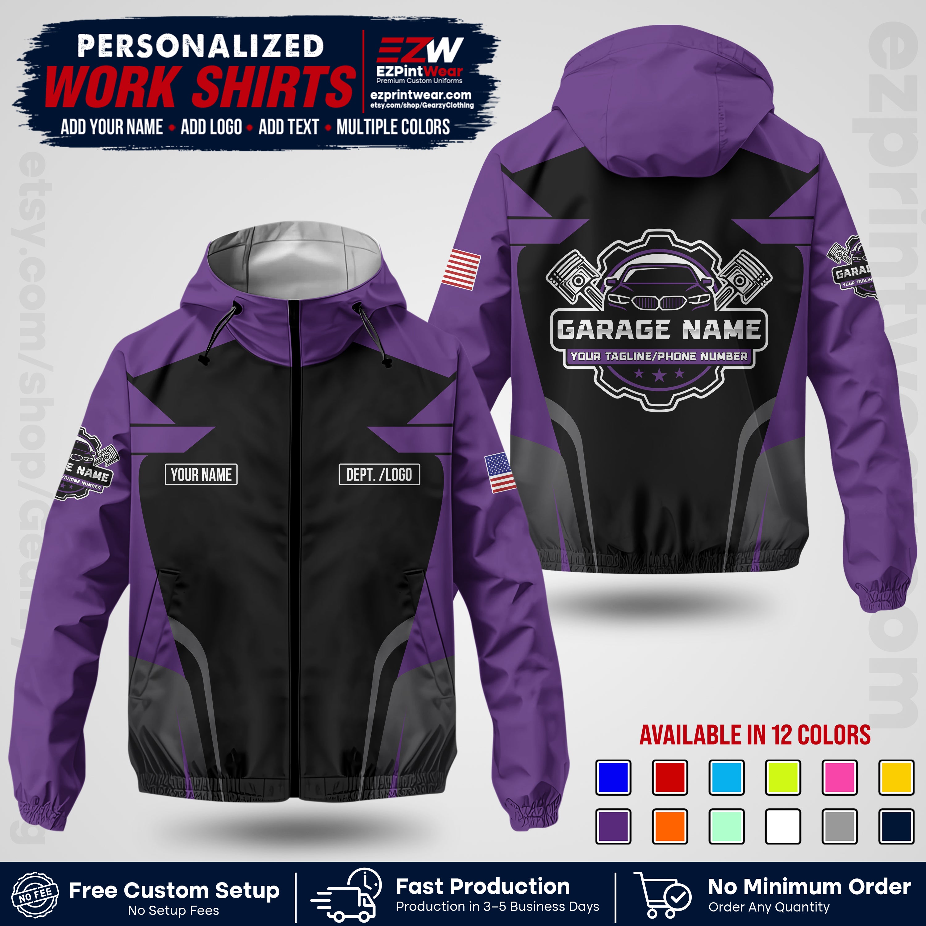 Custom Mechanic Work Shirt with Name, Logo & Text | Auto Shop Uniform | Company Workwear | Employee Uniform MCNJK04