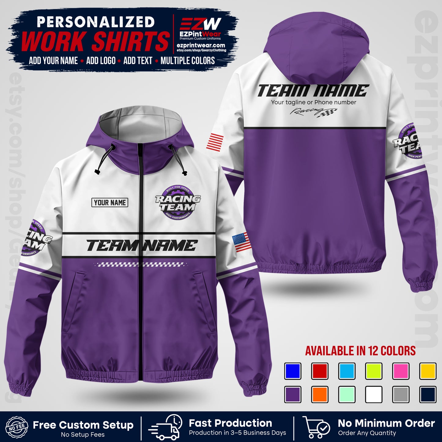 Custom Racing Windbreaker Jacket with Name, Logo & Text | Race Team Uniform | Motorsport Apparel RCJK12