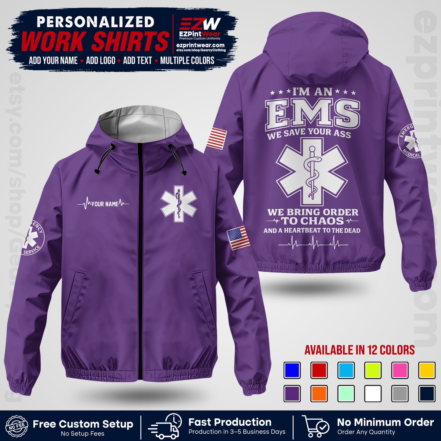 Custom EMS Windbreaker Jacket with Name, Logo & Text | EMS Team Uniform | EMS Apparel EMSJK 05