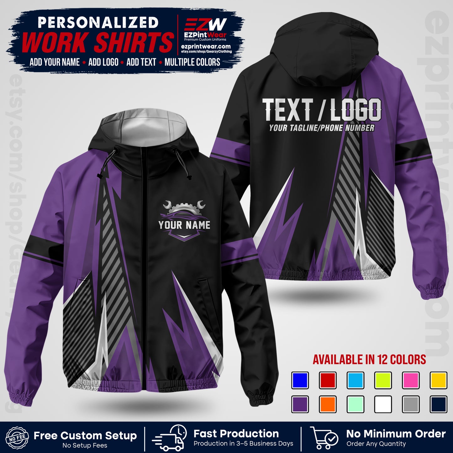 Custom Mechanic Work Shirt with Name, Logo & Text | Auto Shop Uniform | Company Workwear | Employee Uniform MCNJK01