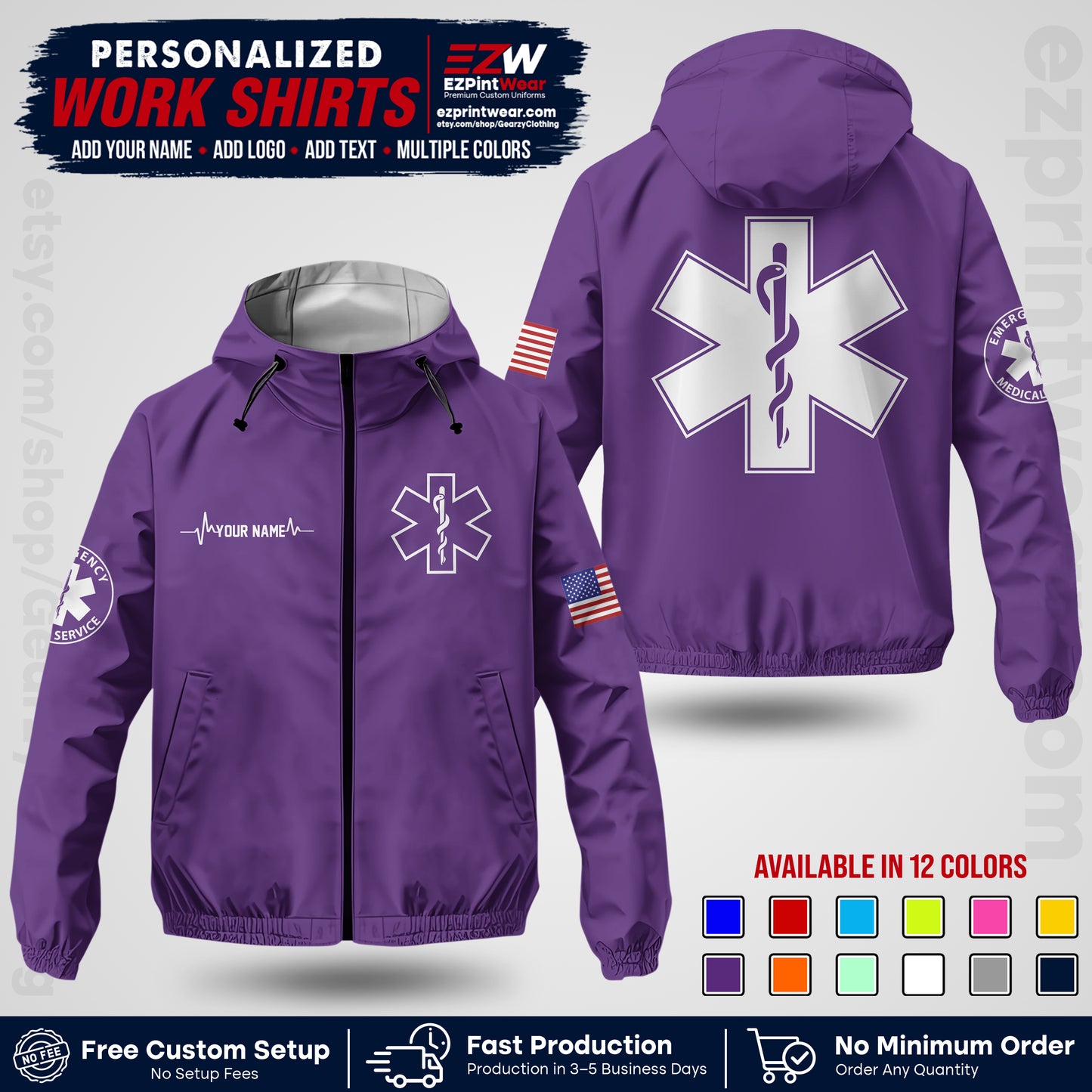 Custom EMS Windbreaker Jacket with Name, Logo & Text | EMS Team Uniform | EMS Apparel EMSJK 04