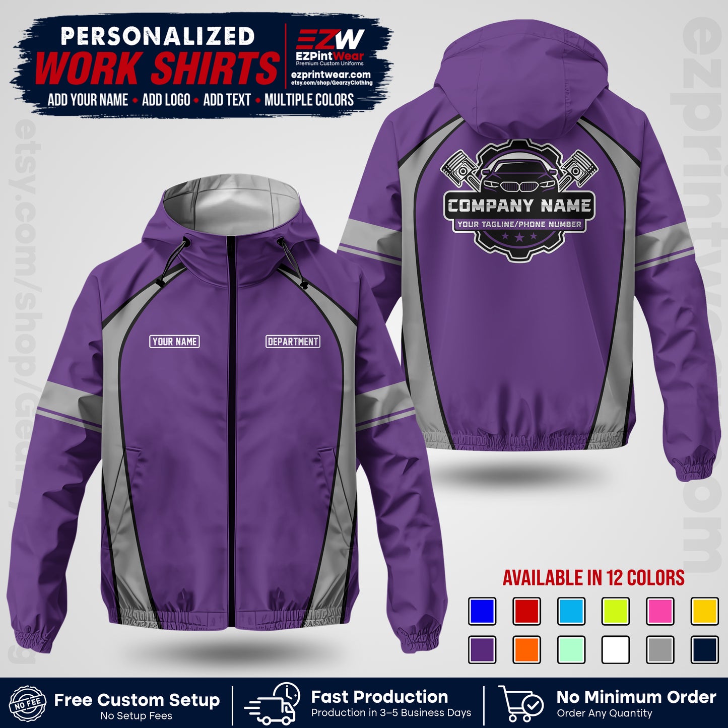Custom Mechanic Work Shirt with Name, Logo & Text | Auto Shop Uniform | Company Workwear | Employee Uniform MCNJK09