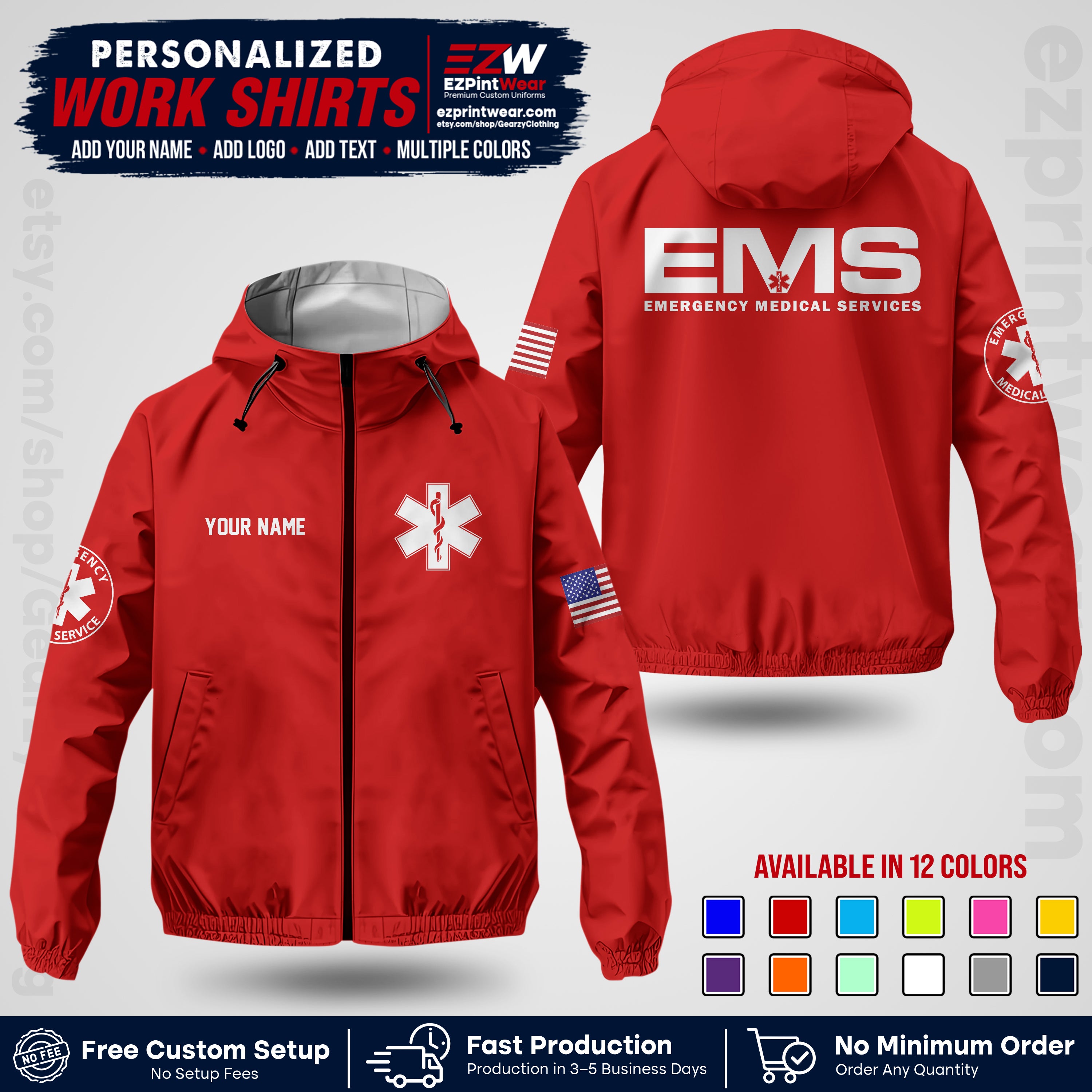Custom EMS Windbreaker Jacket with Name, Logo & Text | EMS Team Uniform | EMS Apparel EMSJK 01