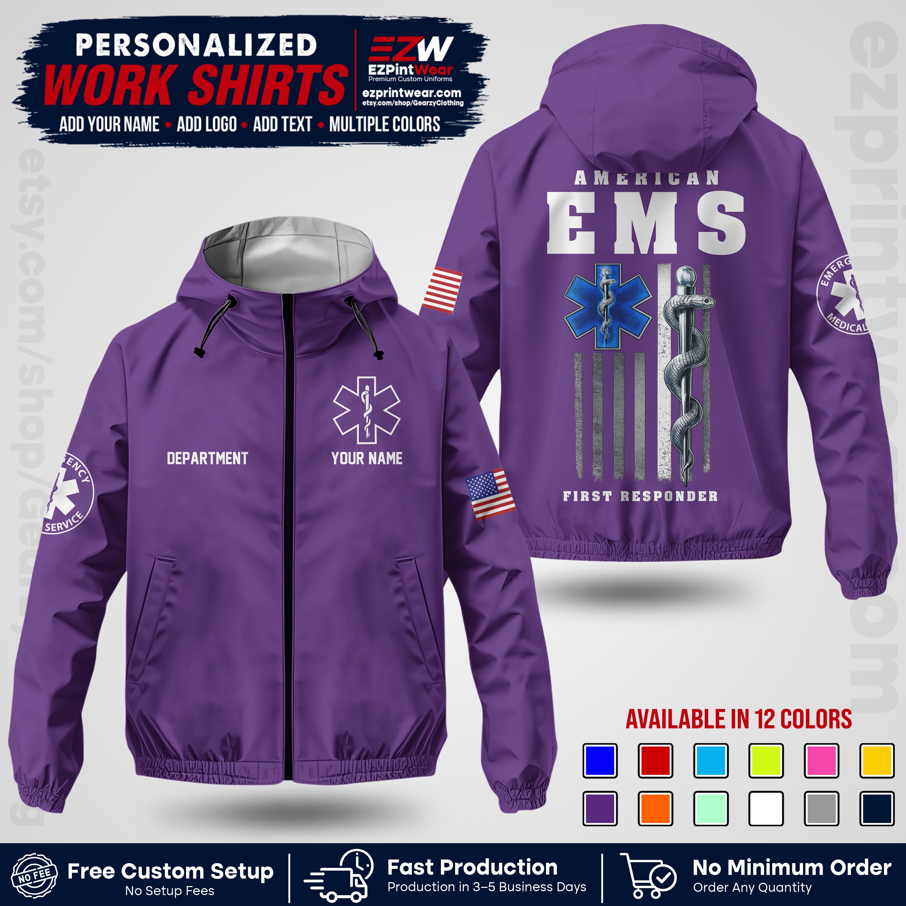 Custom EMS Windbreaker Jacket with Name, Logo & Text | EMS Team Uniform | EMS Apparel EMSJK 03