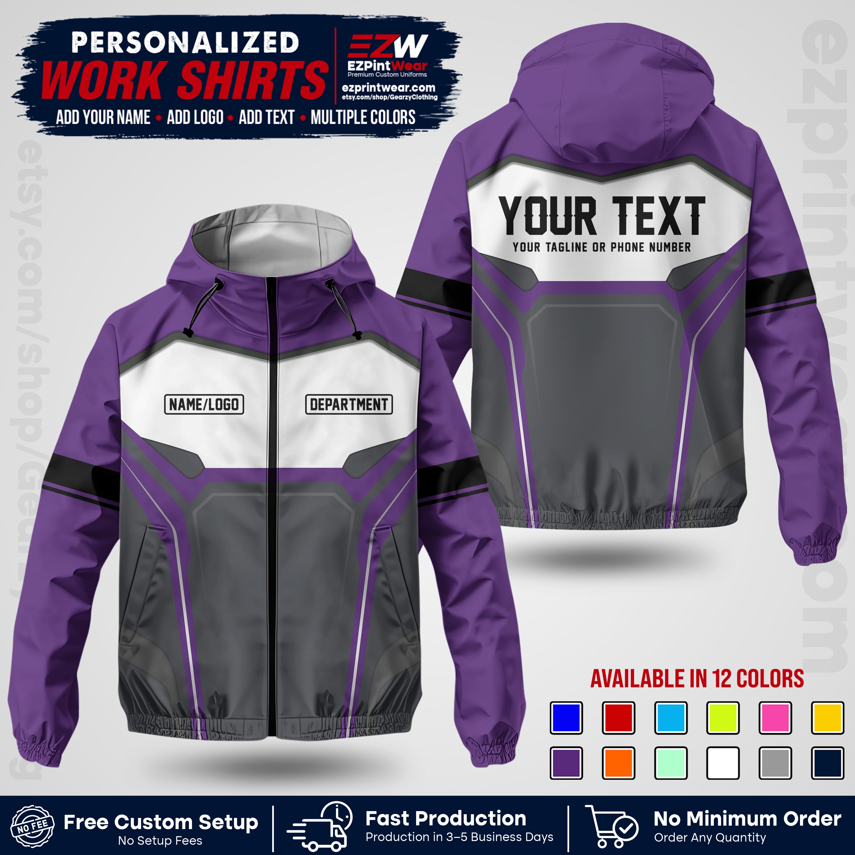 Custom Windbreaker Jacket with Name, Logo & Text, All Over Print Company Workwear, Employee Uniform WBJK06