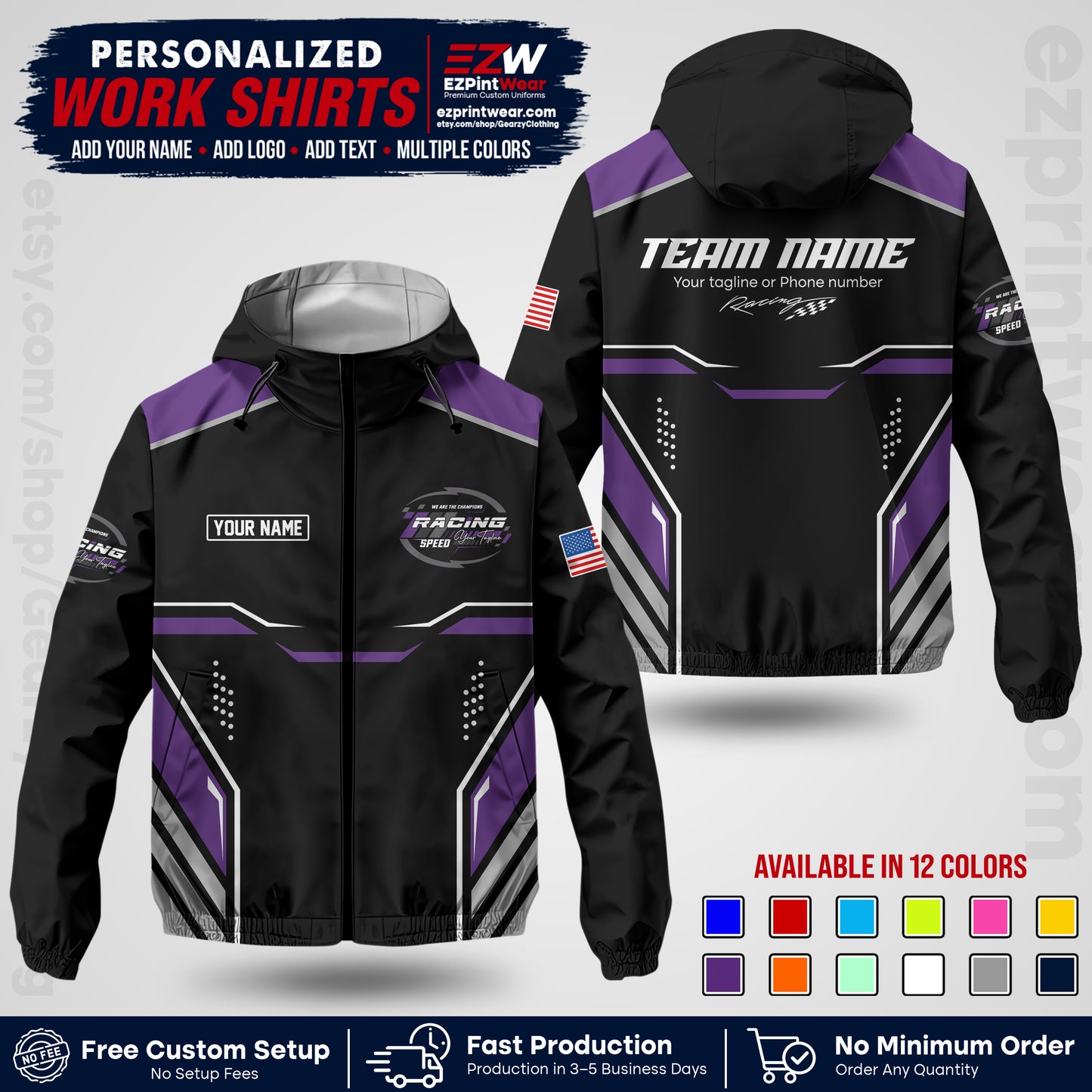 Custom Racing Windbreaker Jacket with Name, Logo & Text | Race Team Uniform | Motorsport Apparel RCJK10