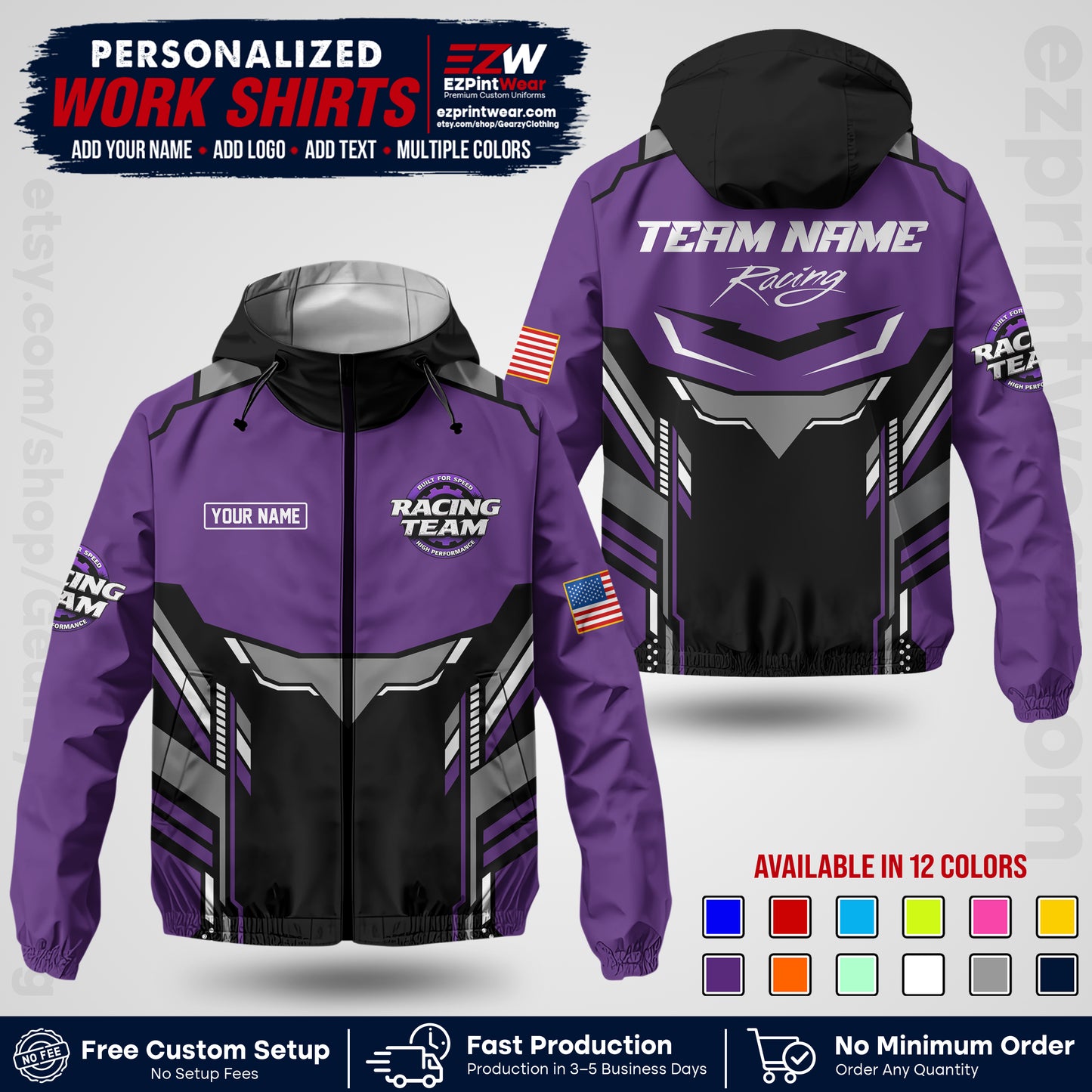 Custom Racing Windbreaker Jacket with Name, Logo & Text | Race Team Uniform | Motorsport Apparel RCJK11