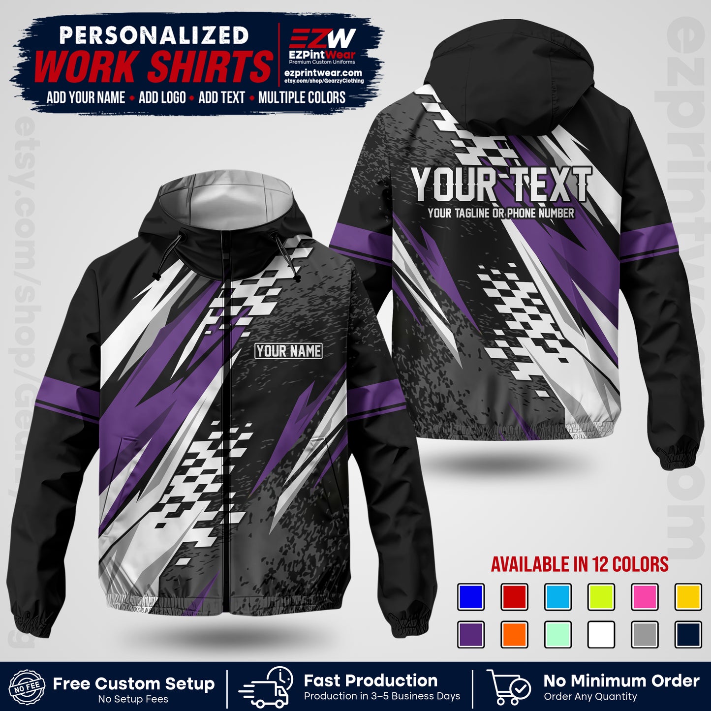 Custom Racing Windbreaker Jacket with Name, Logo & Text | Race Team Uniform | Motorsport Apparel RCJK03