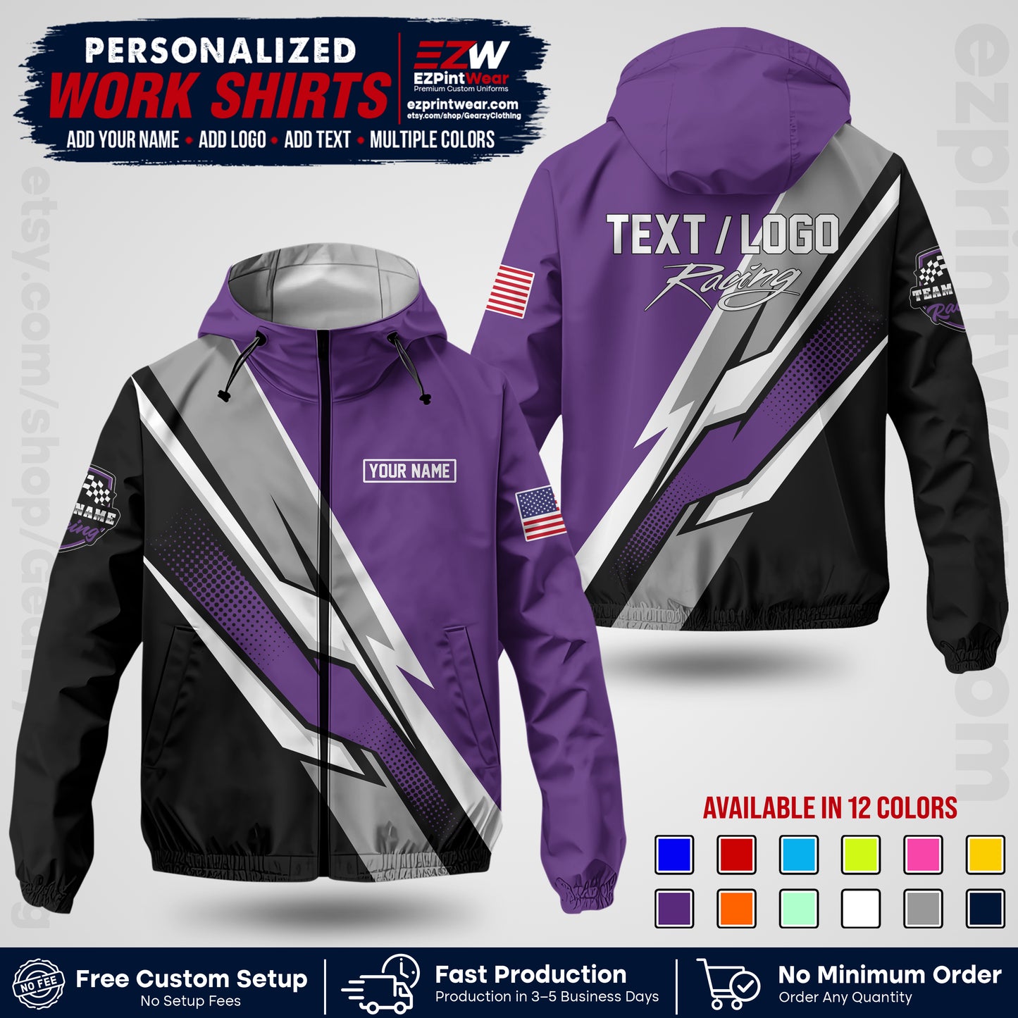 Custom Racing Windbreaker Jacket with Name, Logo & Text | Race Team Uniform | Motorsport Apparel RCJK01
