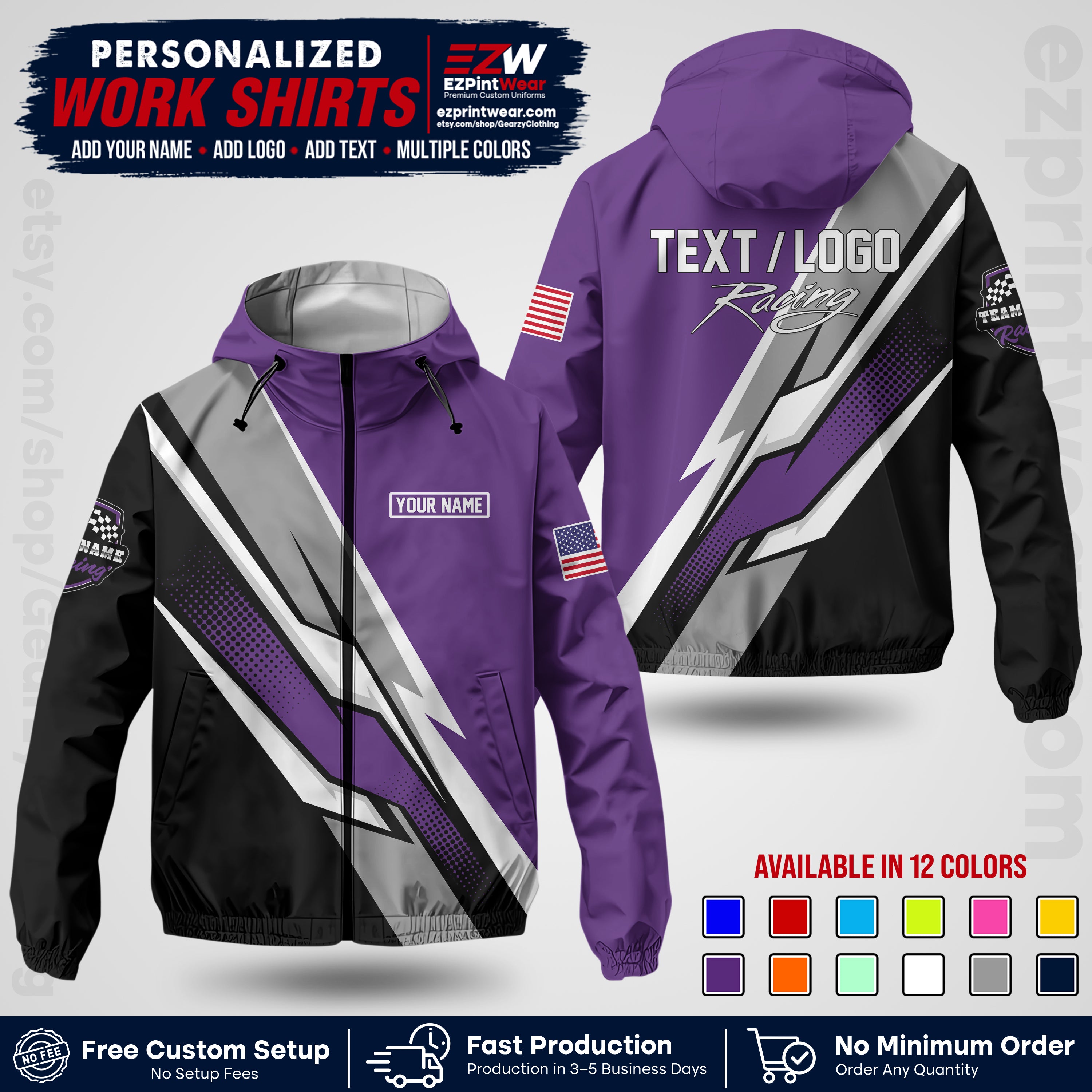 Custom Racing Windbreaker Jacket with Name, Logo & Text | Race Team Uniform | Motorsport Apparel RCJK01