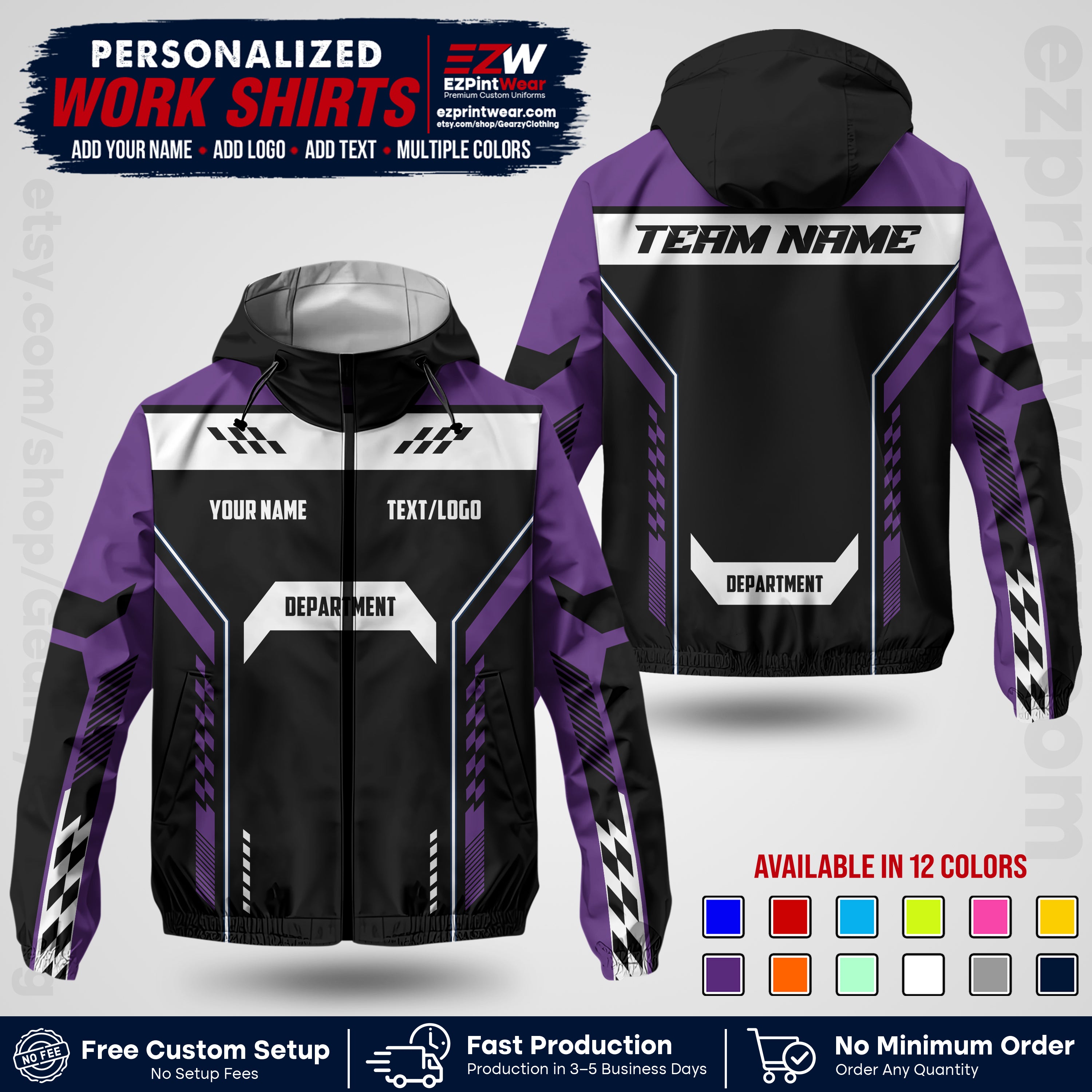 Custom Windbreaker Jacket with Name, Logo & Text, All Over Print Company Workwear, Employee Uniform WBJK18