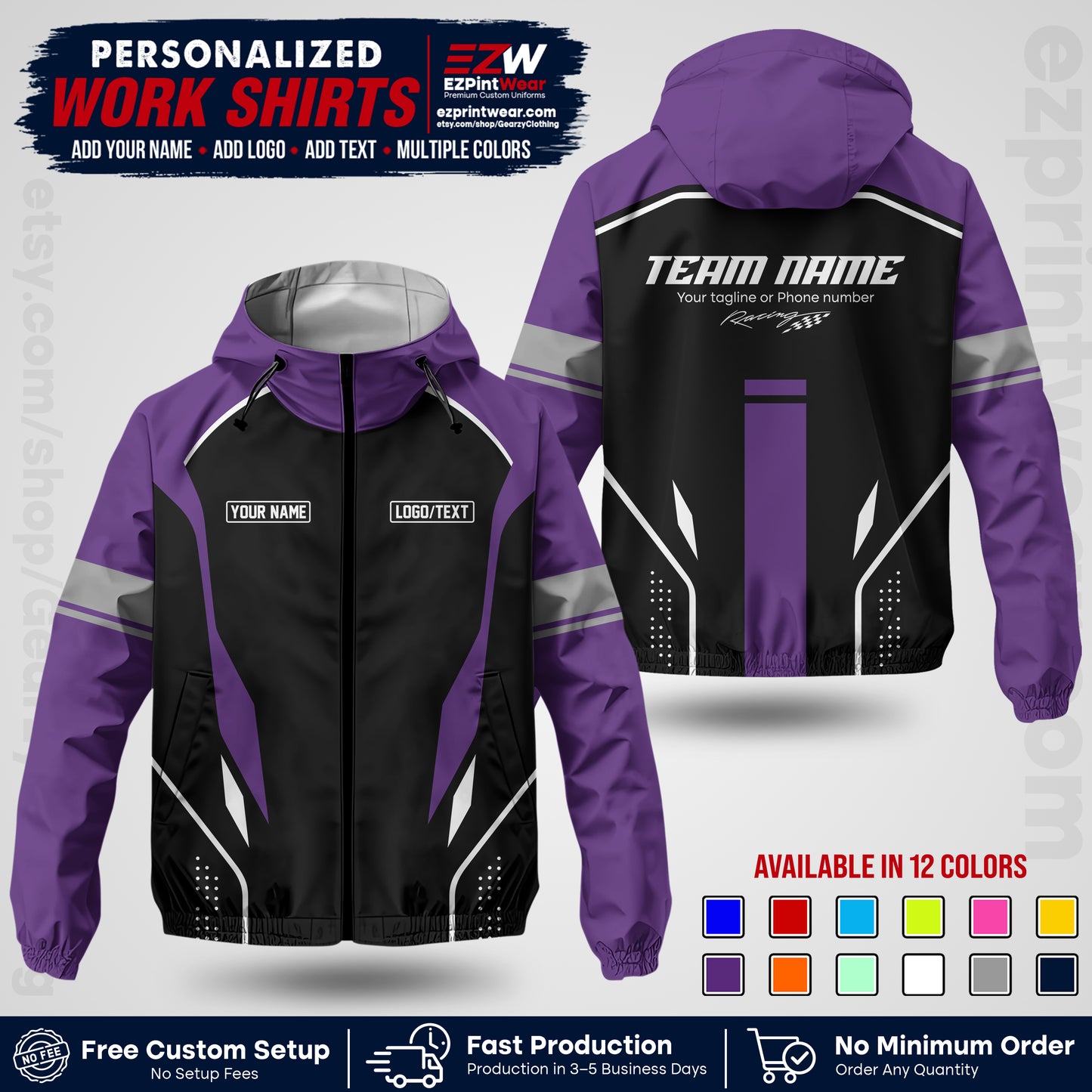 Custom Racing Windbreaker Jacket with Name, Logo & Text | Race Team Uniform | Motorsport Apparel RCJK06