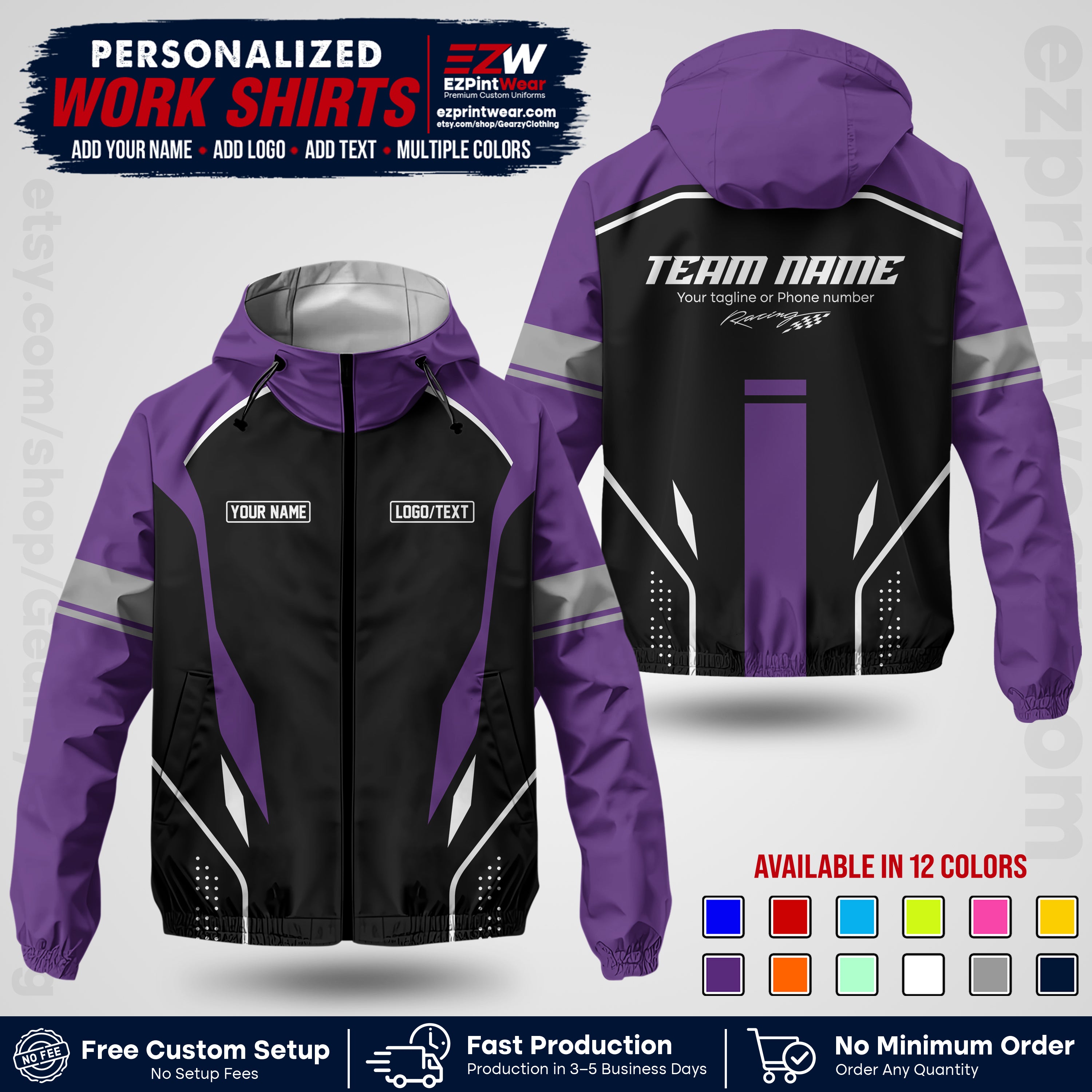 Custom Racing Windbreaker Jacket with Name, Logo & Text | Race Team Uniform | Motorsport Apparel RCJK06