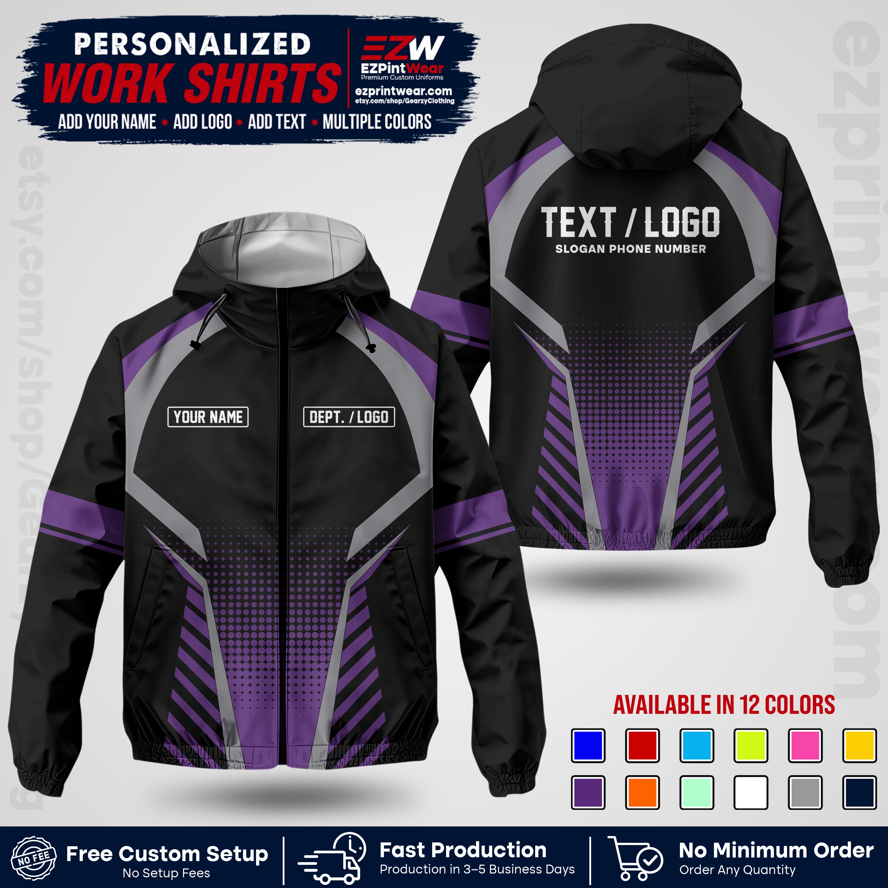 Custom Windbreaker Jacket with Name, Logo & Text, All Over Print Company Workwear, Employee Uniform WBJK19