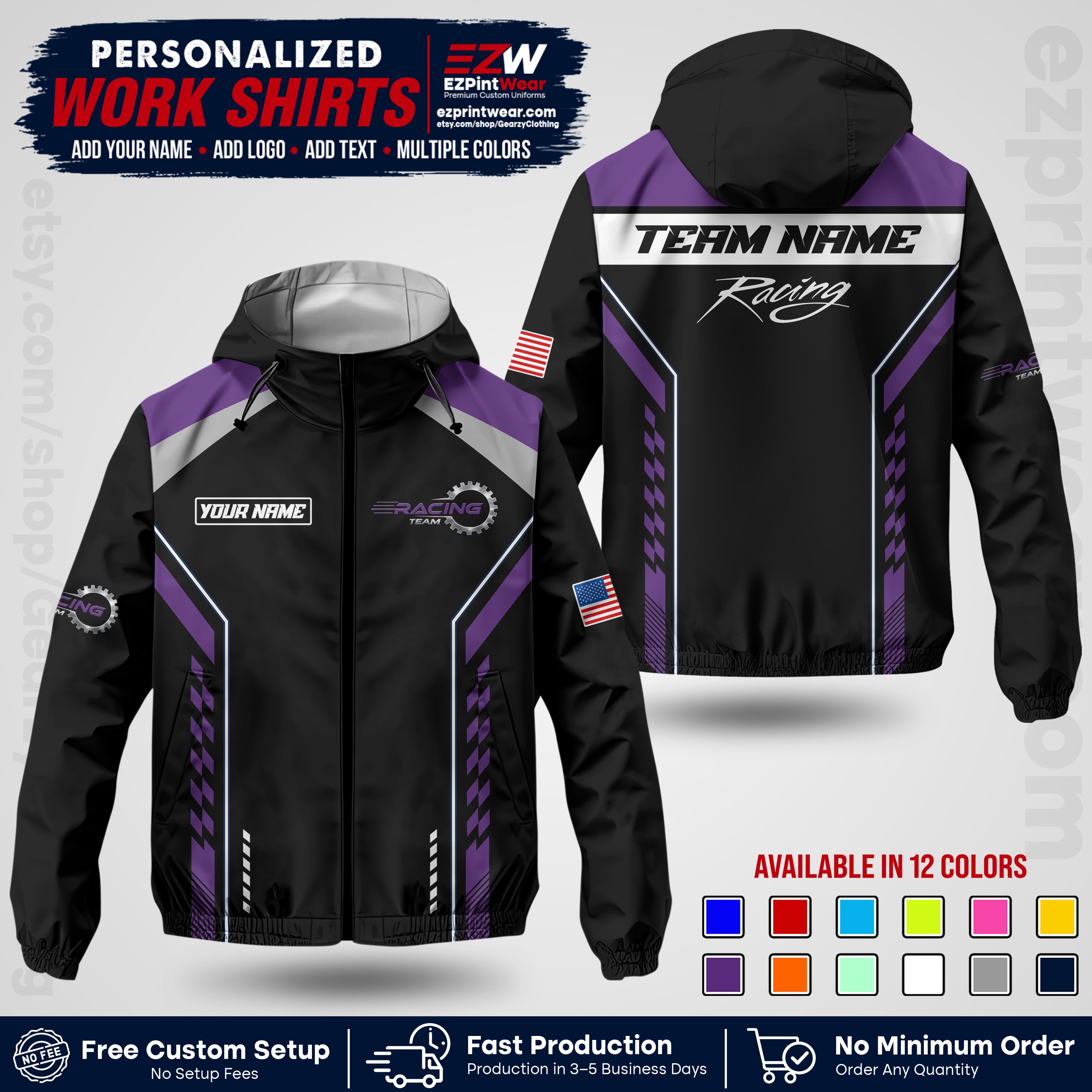 Custom Racing Windbreaker Jacket with Name, Logo & Text | Race Team Uniform | Motorsport Apparel RCJK13