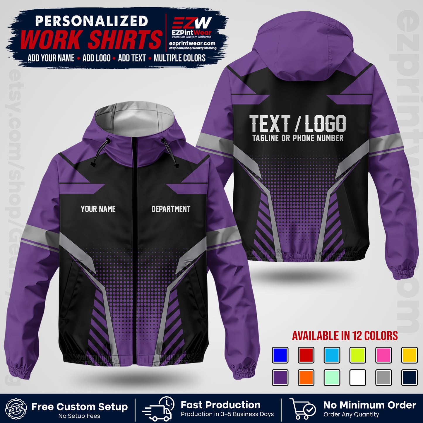 Custom Windbreaker Jacket with Name, Logo & Text, All Over Print Company Workwear, Employee Uniform WBJK01
