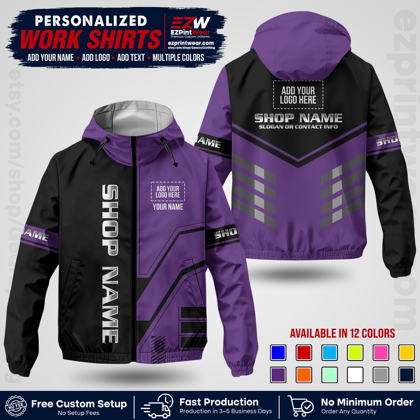 Custom Windbreaker Jacket with Name, Logo & Text, All Over Print Company Workwear, Employee Uniform WBJK11