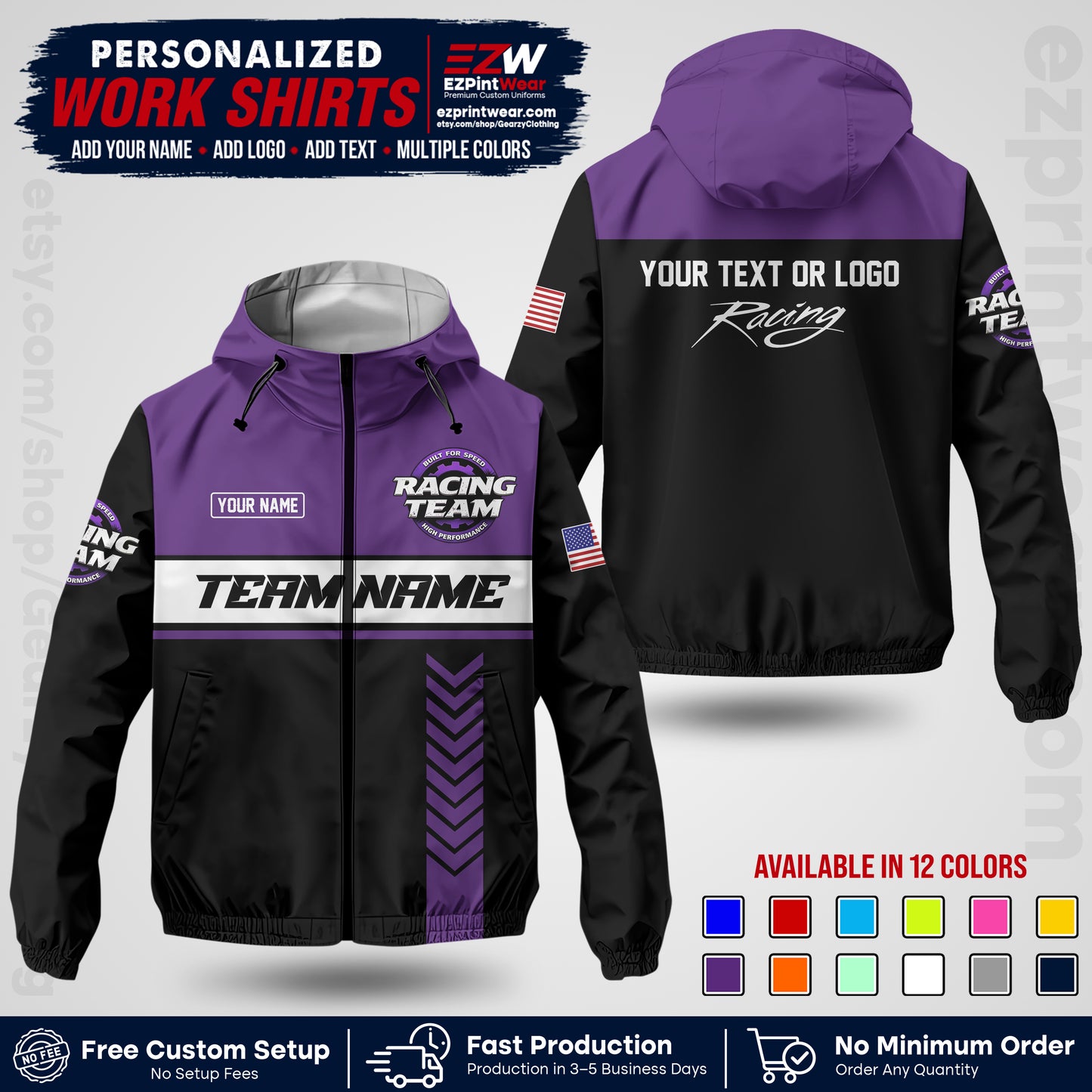 Custom Racing Windbreaker Jacket with Name, Logo & Text | Race Team Uniform | Motorsport Apparel RCJK02