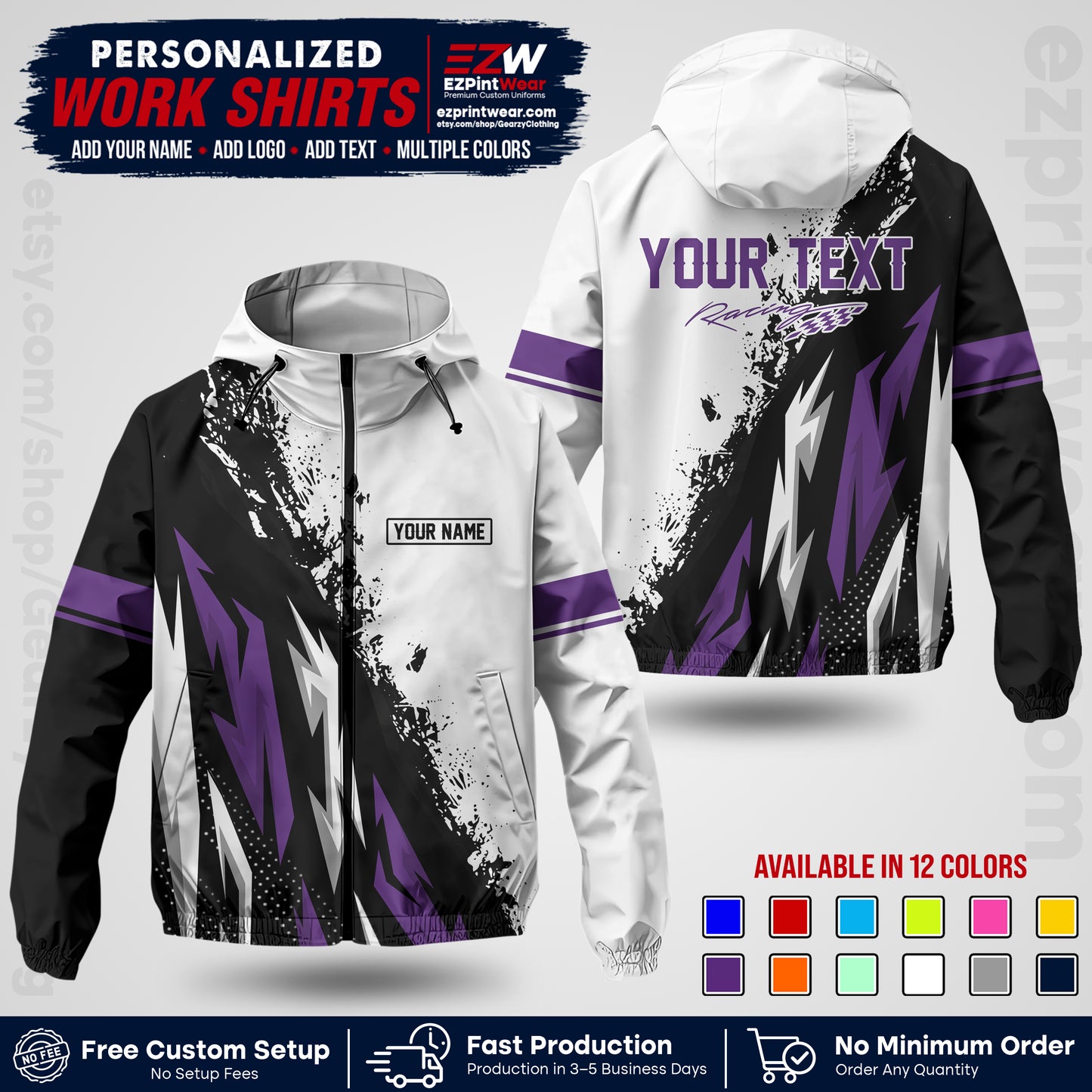 Custom Racing Windbreaker Jacket with Name, Logo & Text | Race Team Uniform | Motorsport Apparel RCJK08