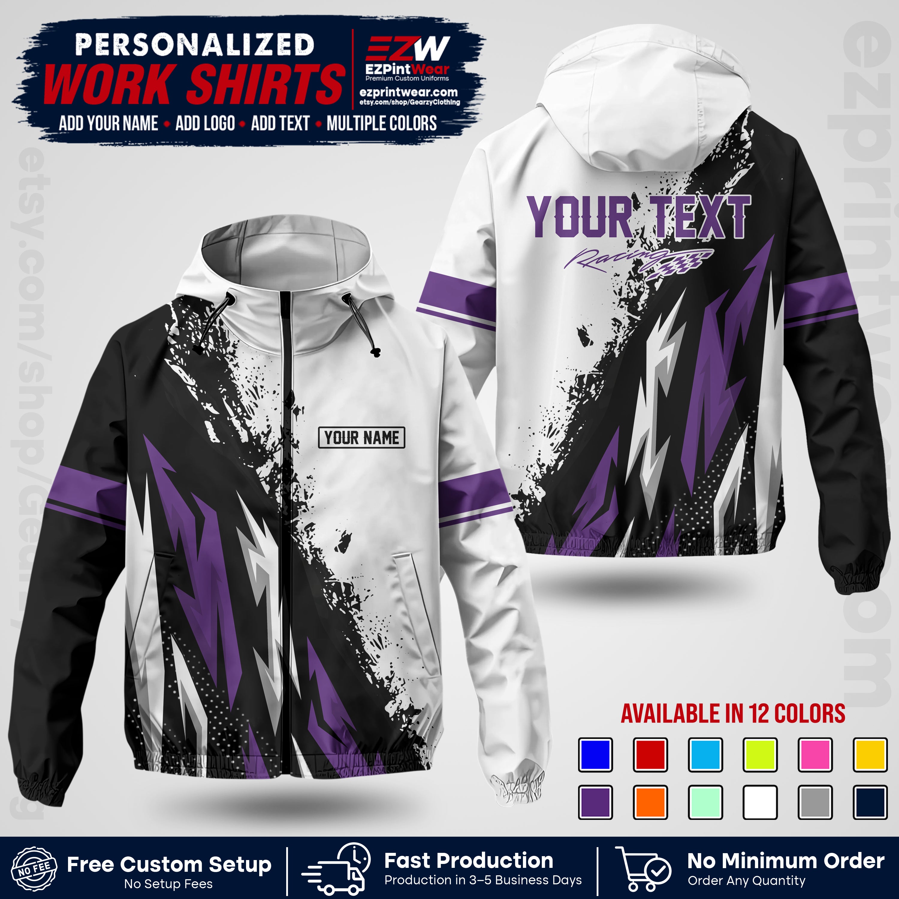 Custom Racing Windbreaker Jacket with Name, Logo & Text | Race Team Uniform | Motorsport Apparel RCJK08