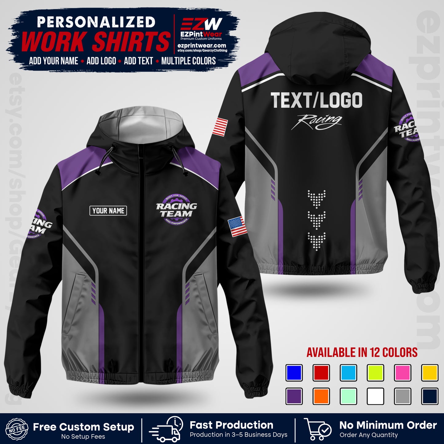 Custom Racing Windbreaker Jacket with Name, Logo & Text | Race Team Uniform | Motorsport Apparel RCJK09