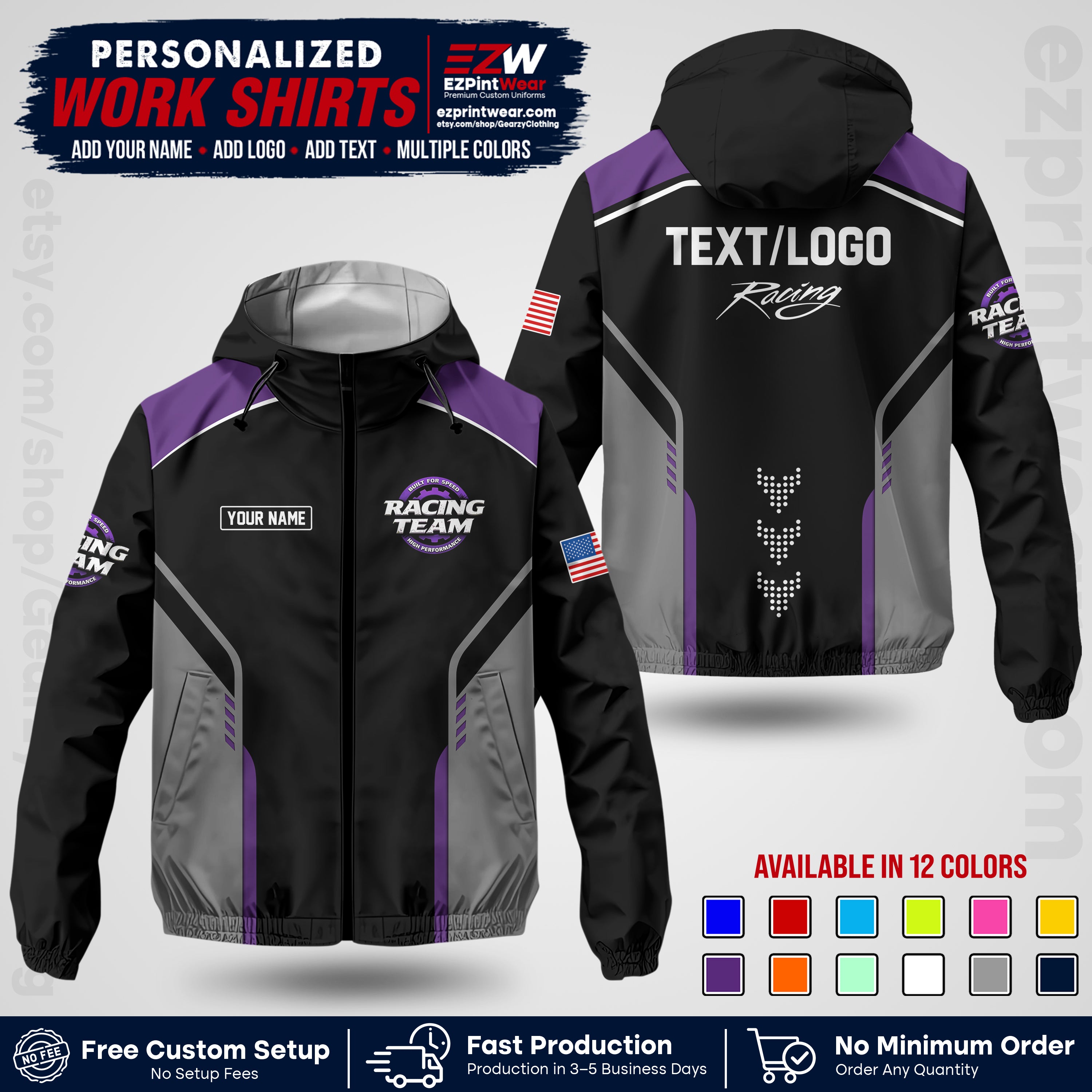 Custom Racing Windbreaker Jacket with Name, Logo & Text | Race Team Uniform | Motorsport Apparel RCJK09