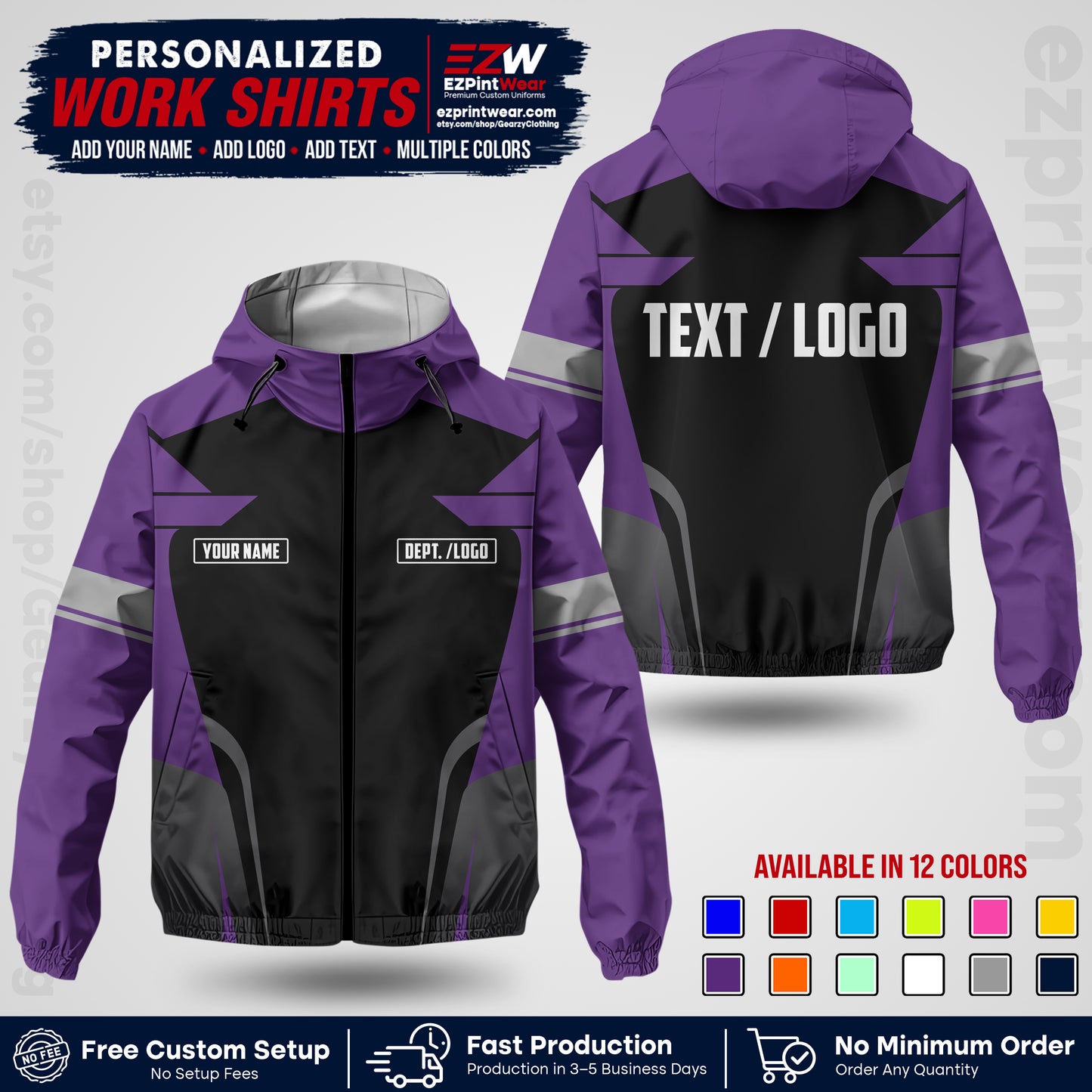Custom Windbreaker Jacket with Name, Logo & Text, All Over Print Company Workwear, Employee Uniform WBJK02