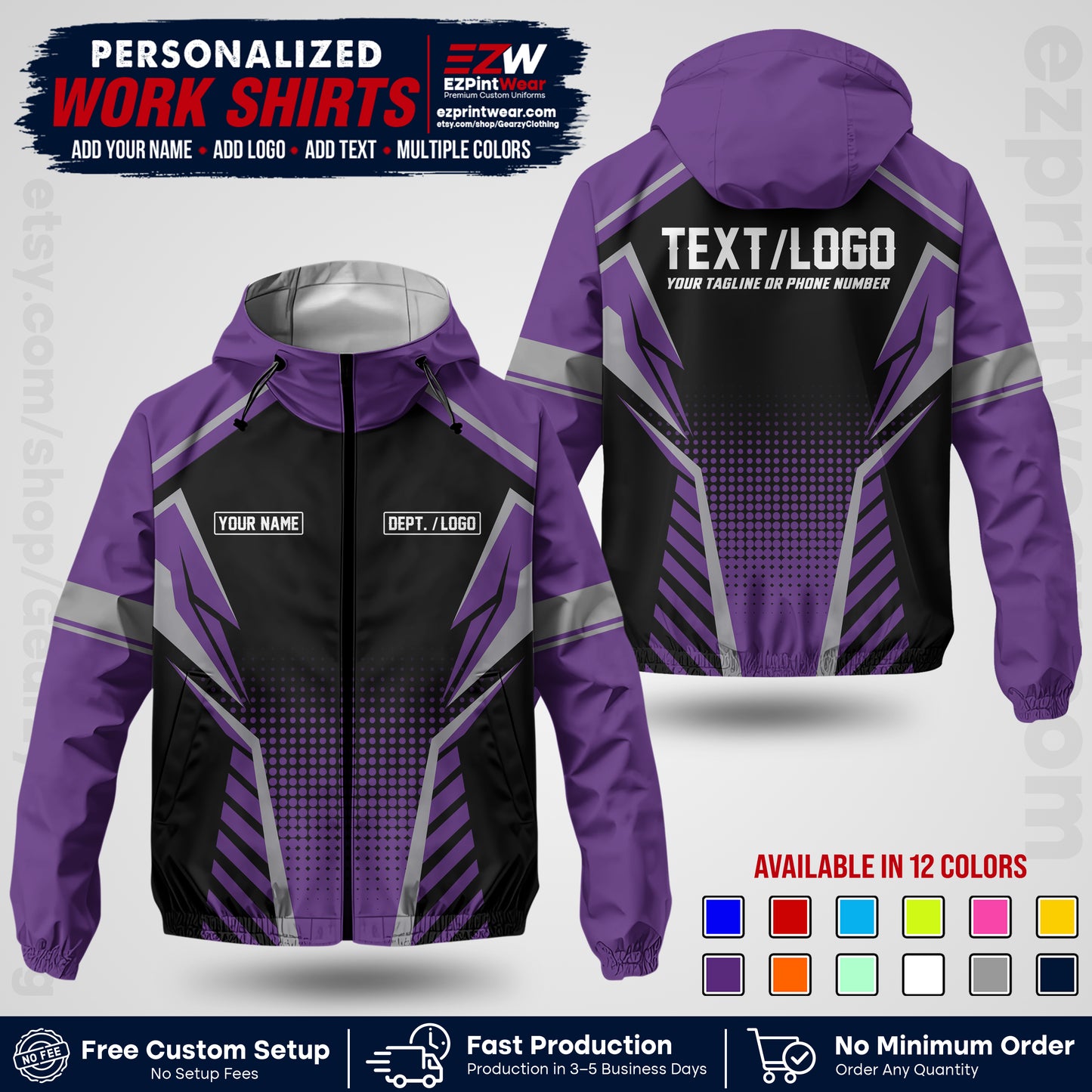 Custom Windbreaker Jacket with Name, Logo & Text, All Over Print Company Workwear, Employee Uniform WBJK13