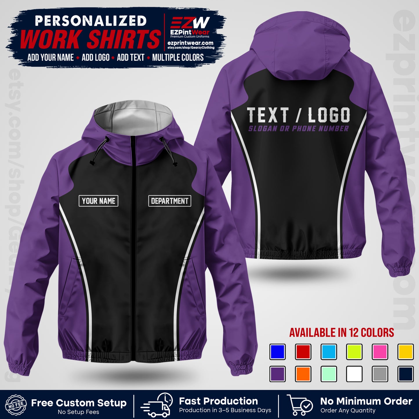 Custom Windbreaker Jacket with Name, Logo & Text, All Over Print Company Workwear, Employee Uniform WBJK16