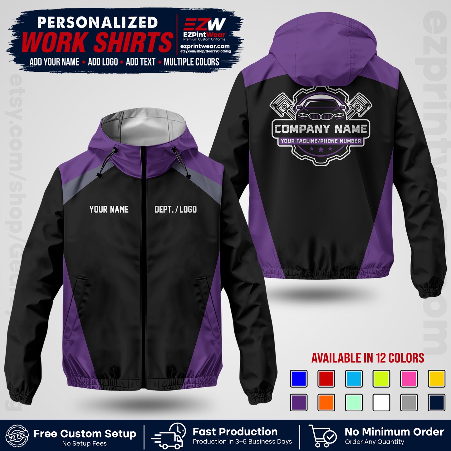 Custom Mechanic Work Shirt with Name, Logo & Text | Auto Shop Uniform | Company Workwear | Employee Uniform MCNJK03