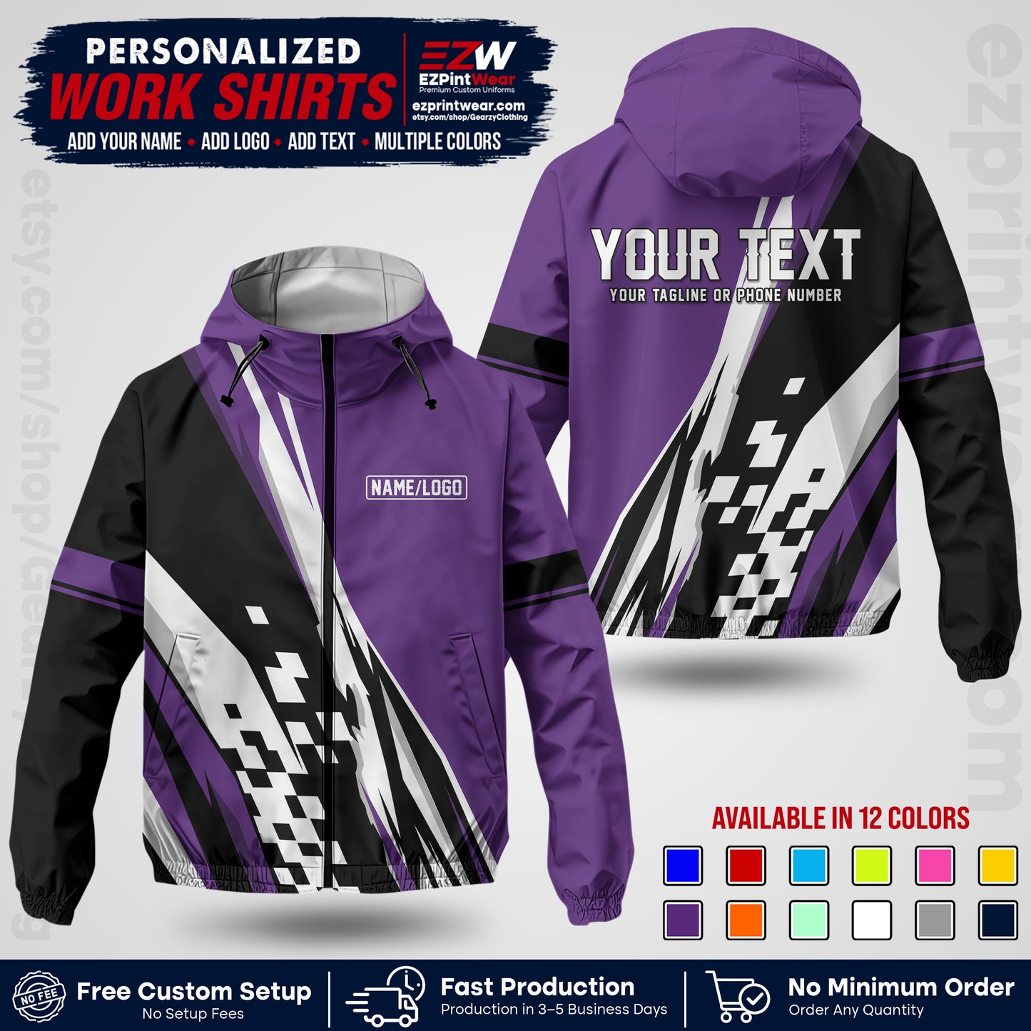 Custom Racing Windbreaker Jacket with Name, Logo & Text | Race Team Uniform | Motorsport Apparel RCJK04