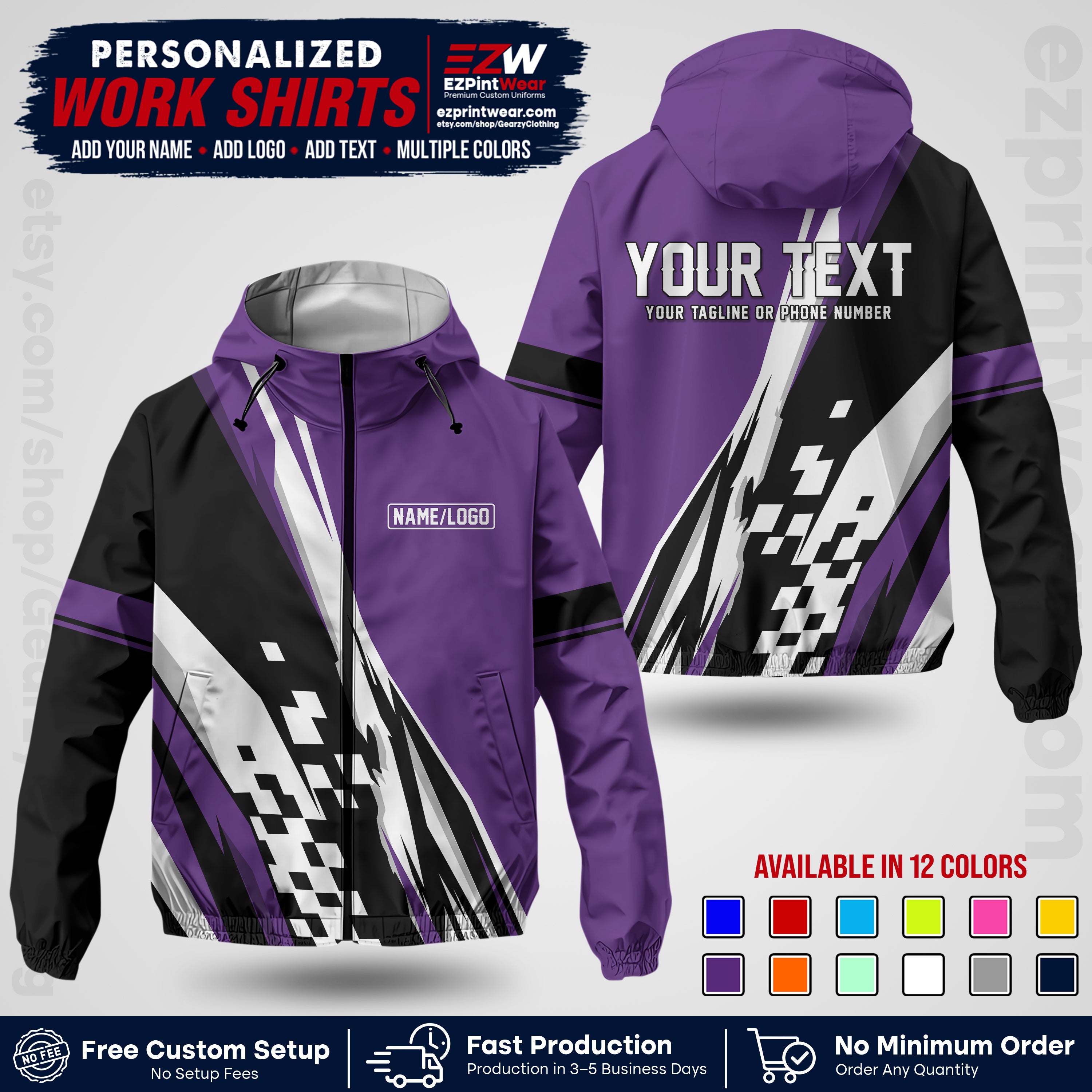 Custom Racing Windbreaker Jacket with Name, Logo & Text | Race Team Uniform | Motorsport Apparel RCJK04