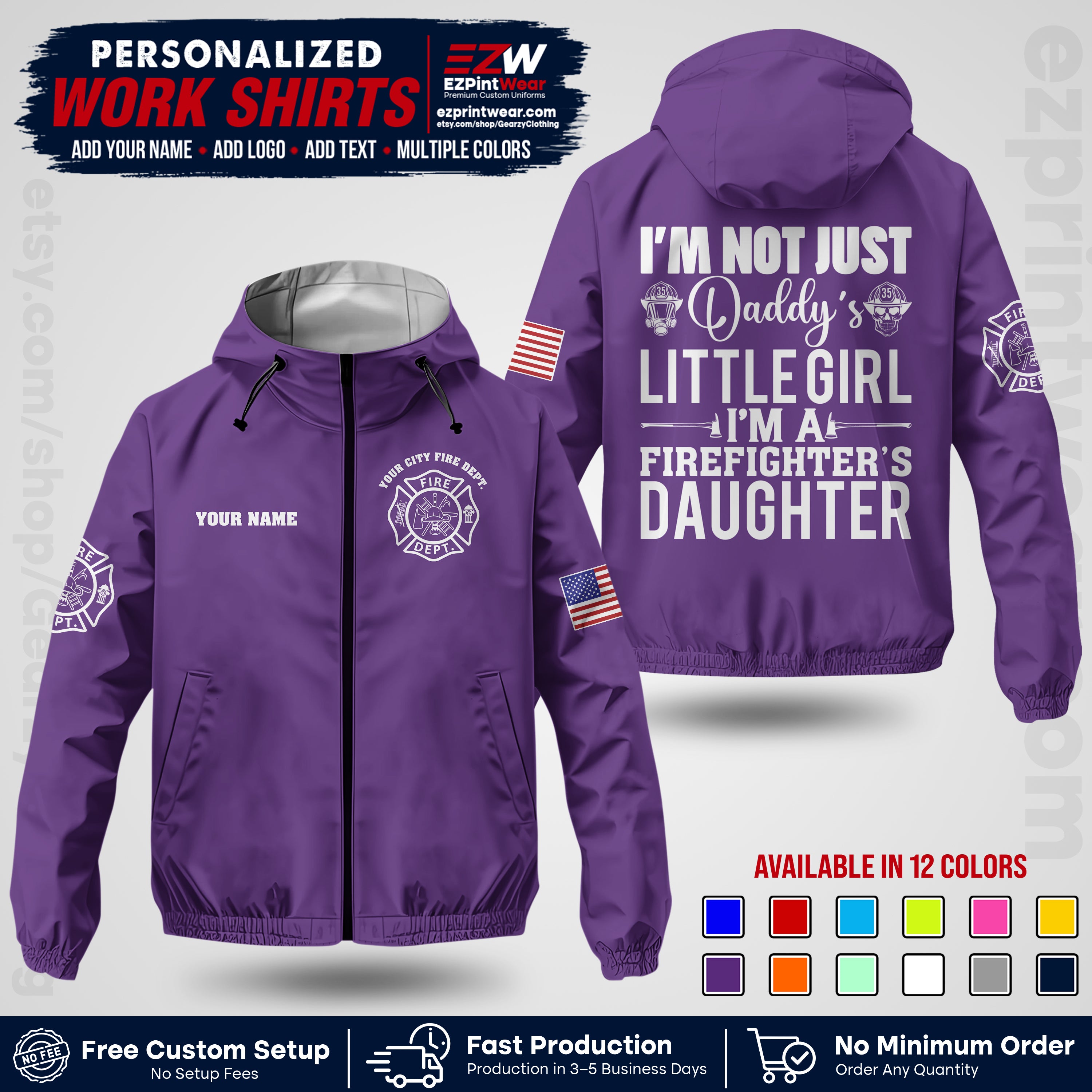 Custom Firefighter Windbreaker Jacket with Name, City Logo & Text | Fire Department Uniform | Employee Workwear FFJK08