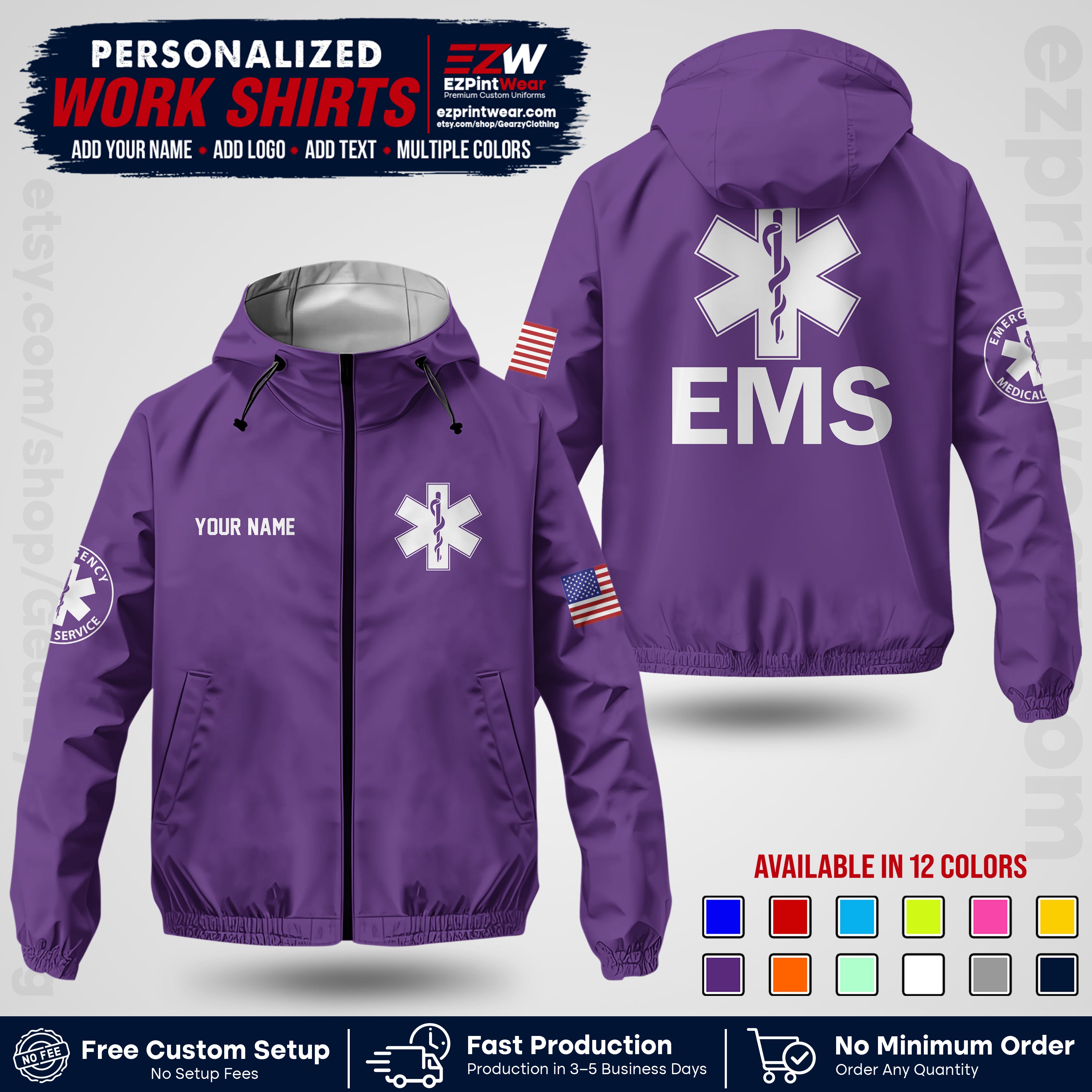 Custom EMS Windbreaker Jacket with Name, Logo & Text | EMS Team Uniform | EMS Apparel EMSJK 02