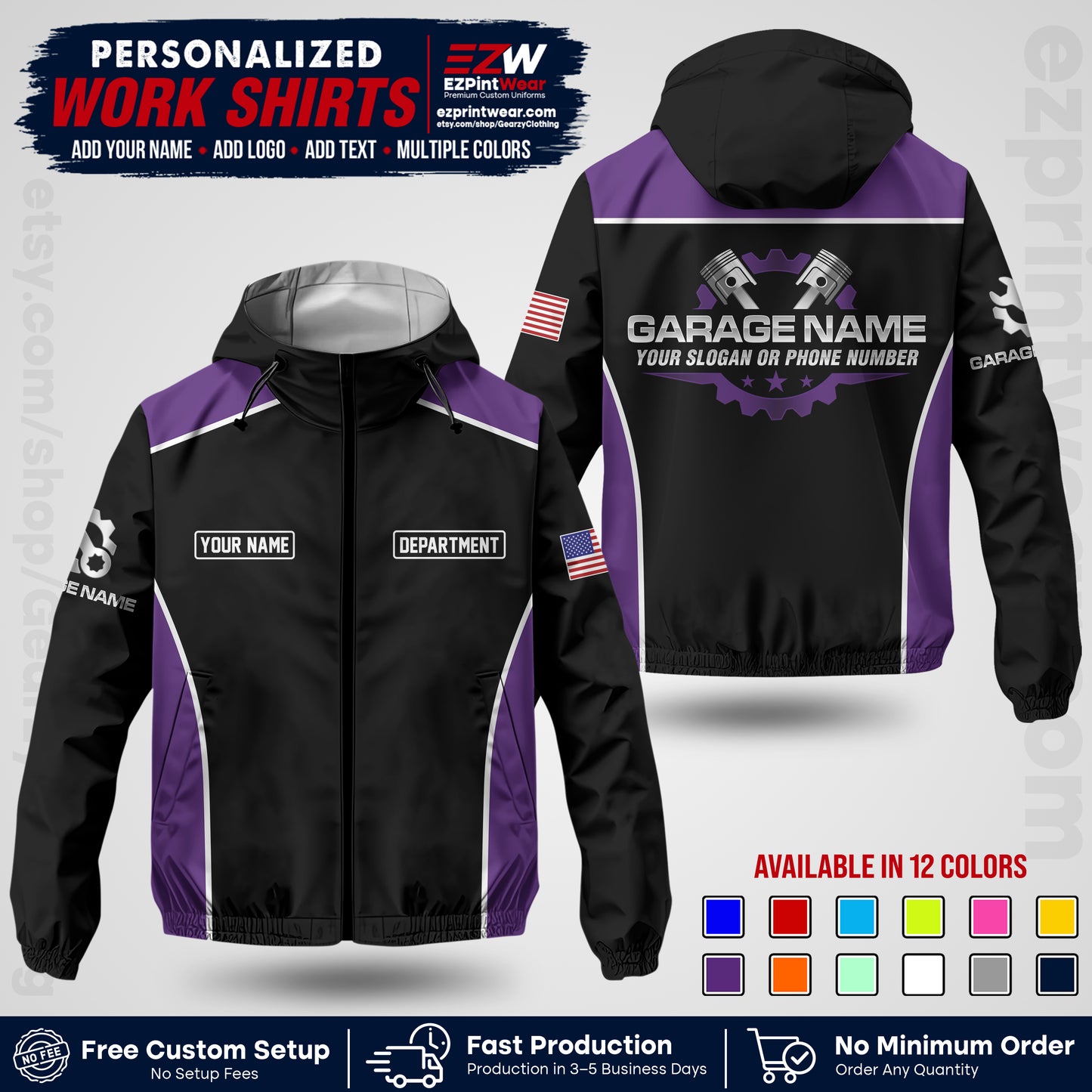Custom Mechanic Work Shirt with Name, Logo & Text | Auto Shop Uniform | Company Workwear | Employee Uniform MCNJK07