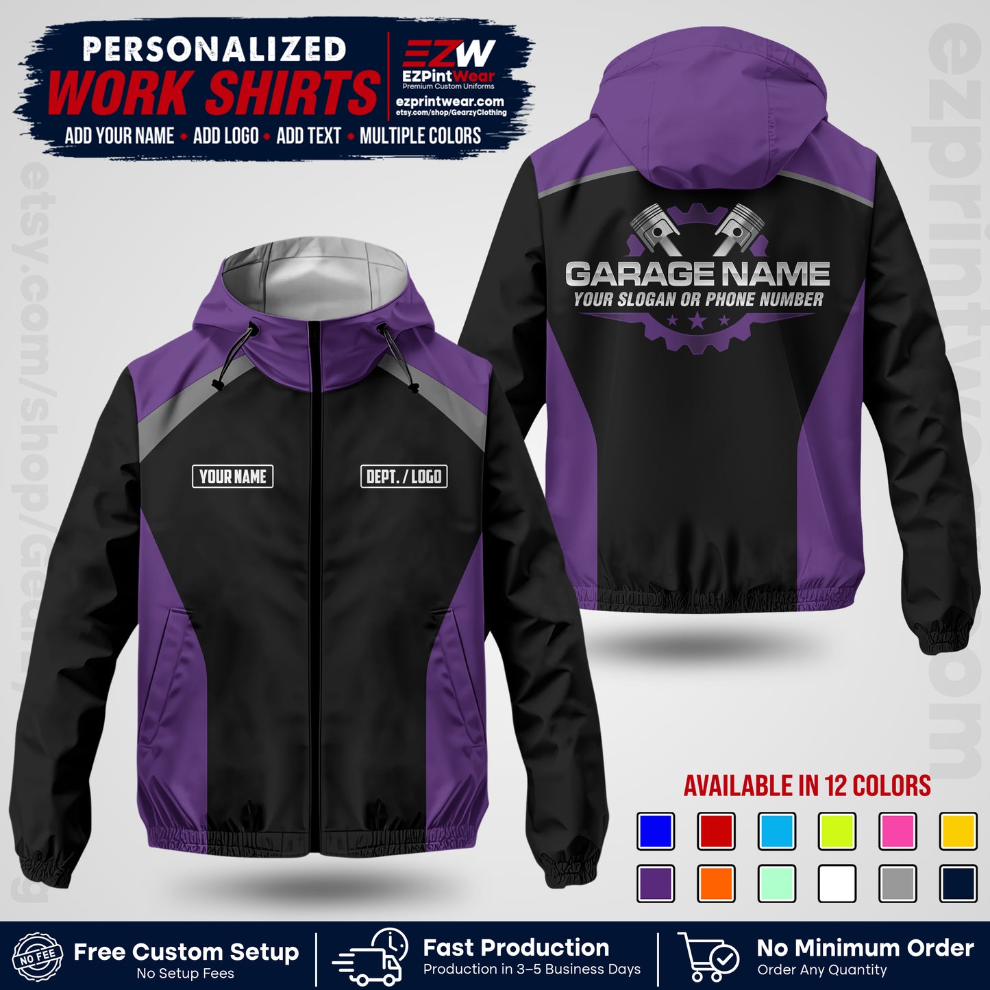 Custom Mechanic Work Shirt with Name, Logo & Text | Auto Shop Uniform | Company Workwear | Employee Uniform MCNJK06