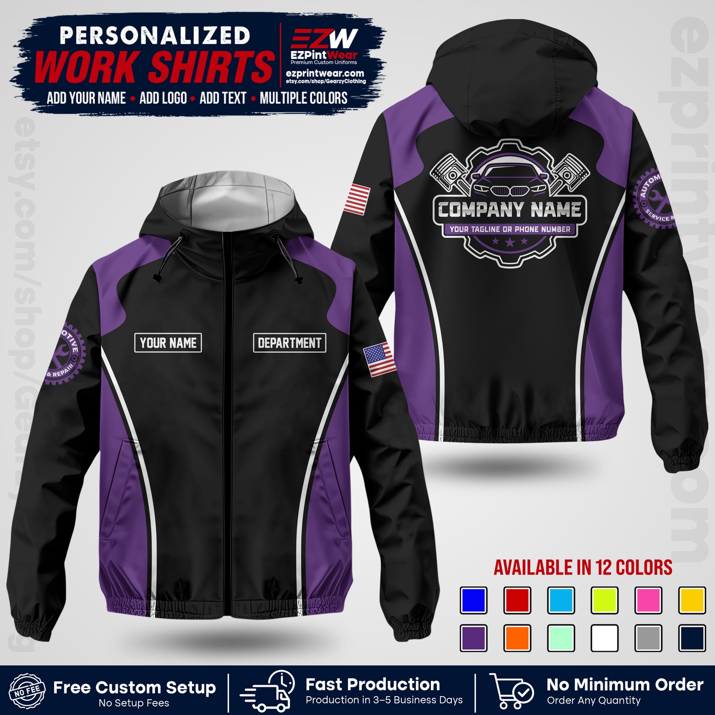 Custom Mechanic Work Shirt with Name, Logo & Text | Auto Shop Uniform | Company Workwear | Employee Uniform MCNJK10