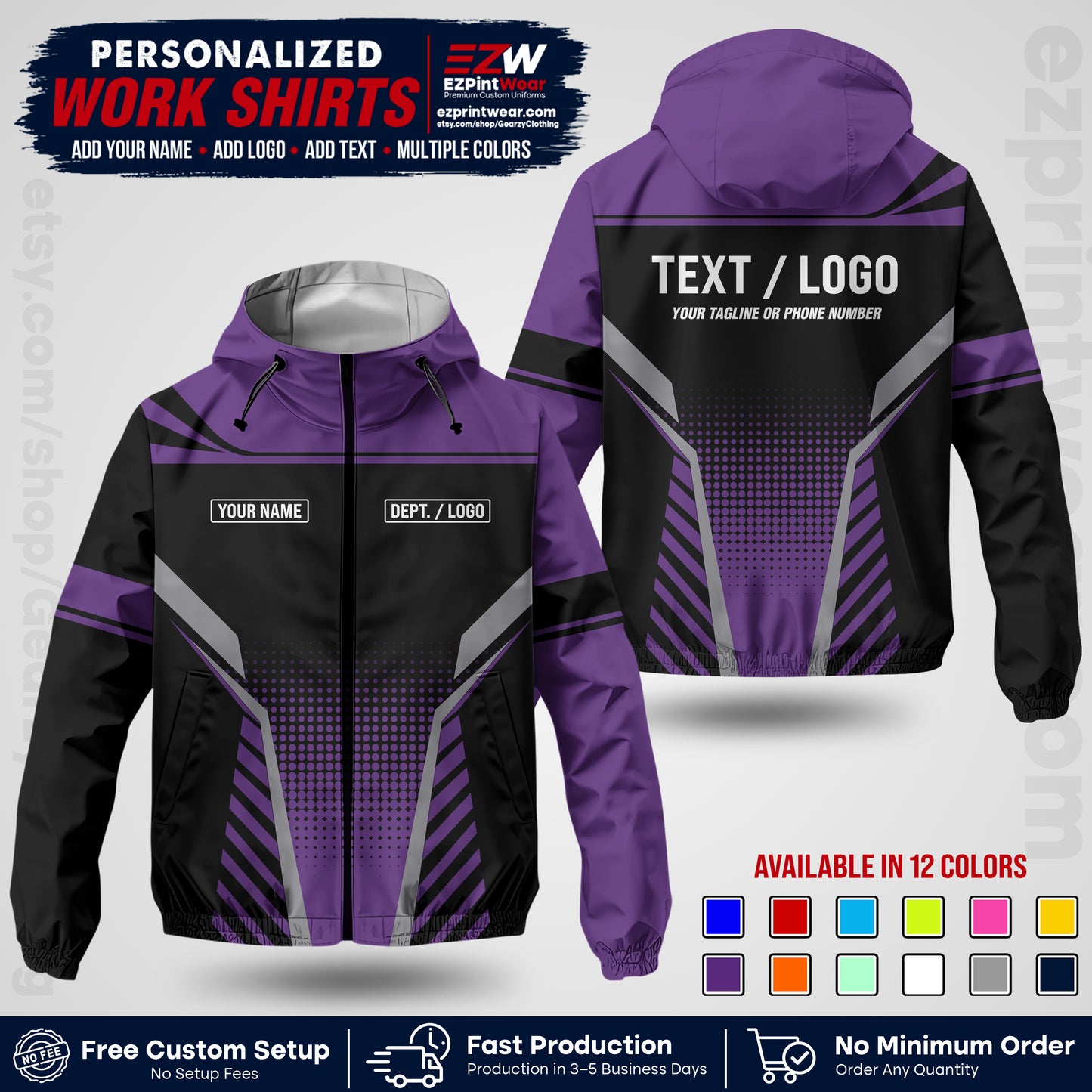 Custom Windbreaker Jacket with Name, Logo & Text, All Over Print Company Workwear, Employee Uniform WBJK08